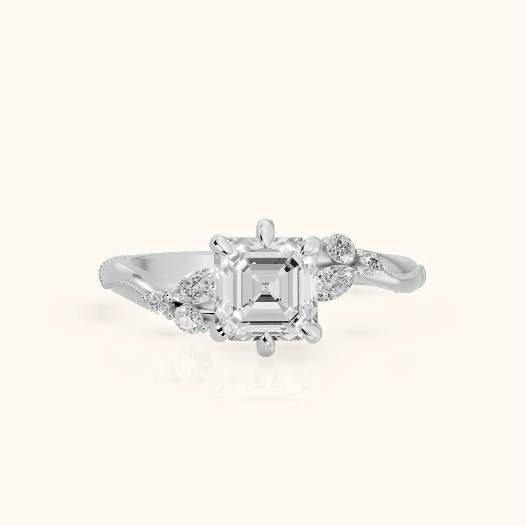 Joanna Milgrain Twist Asscher Diamond Engagement Ring in Platinum — view 2