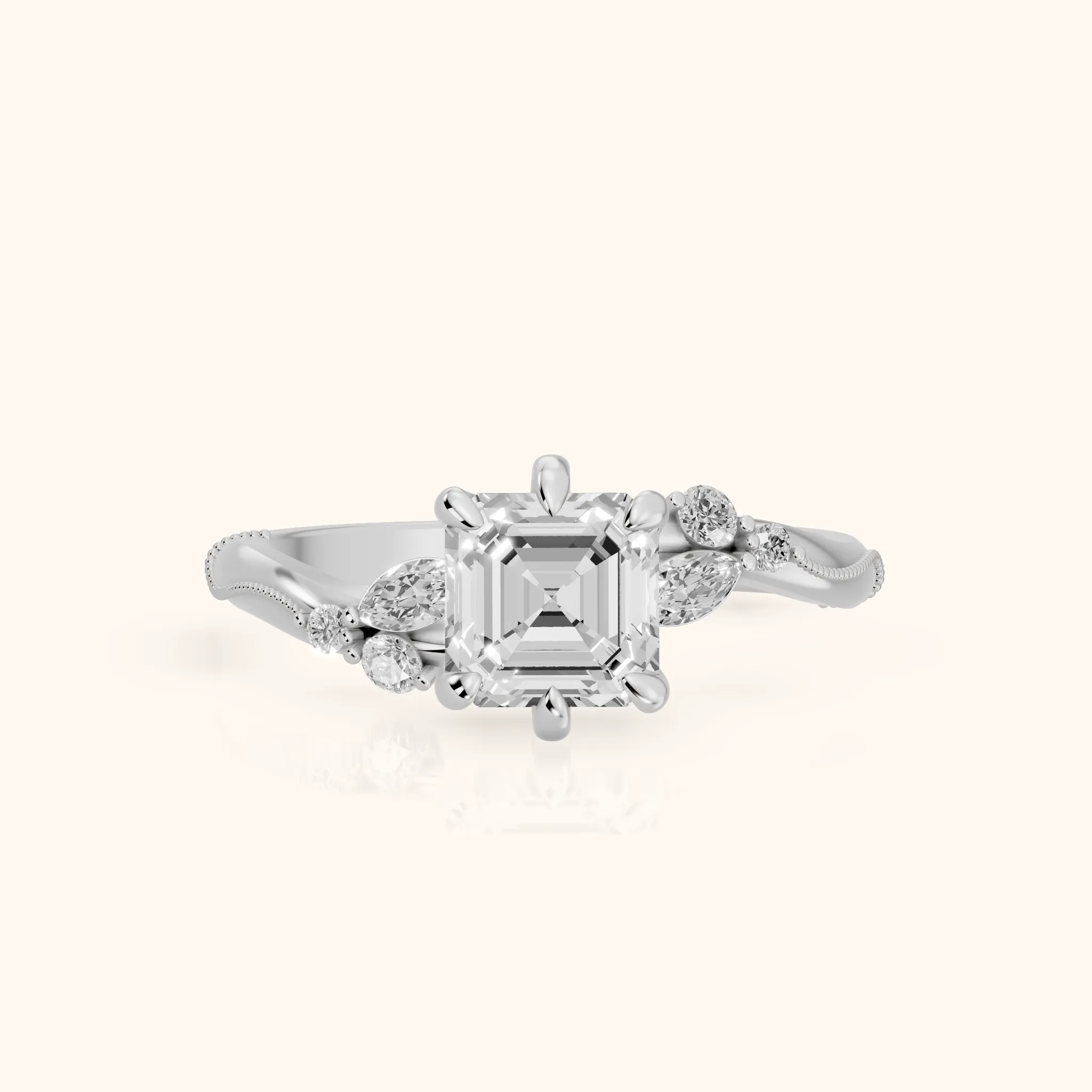 Joanna Milgrain Twist Asscher Diamond Engagement Ring in Platinum — view 1
