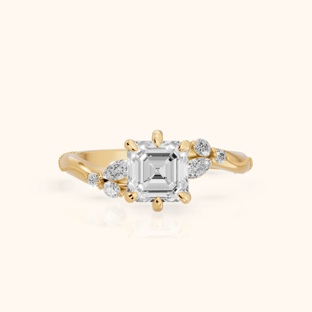 Joanna Milgrain Twist Asscher Diamond Engagement Ring in Yellow Gold — view 2