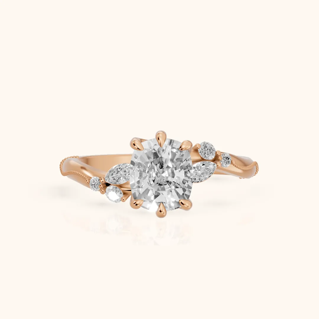 Joanna Milgrain Twist Cushion Diamond Engagement Ring in Rose Gold — view 2
