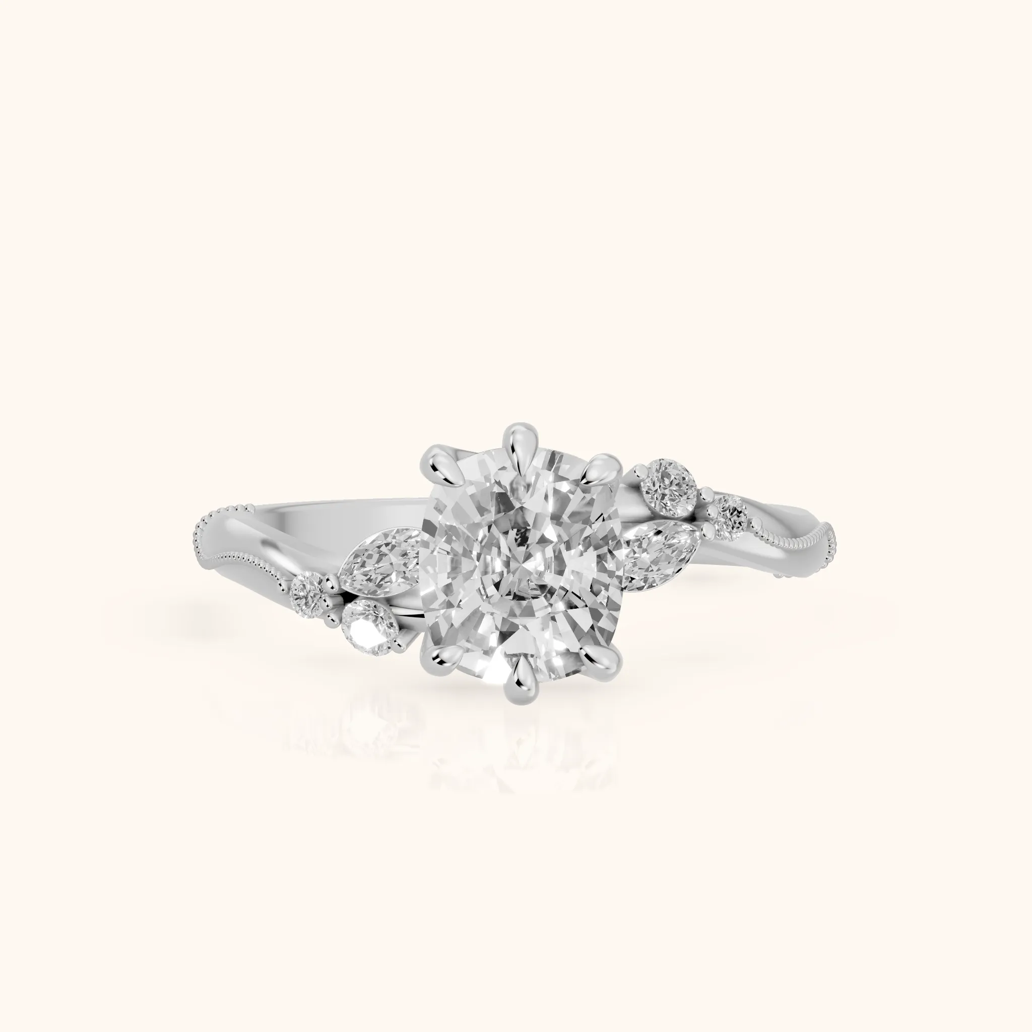 Joanna Milgrain Twist Cushion Diamond Engagement Ring in Silver — view 1