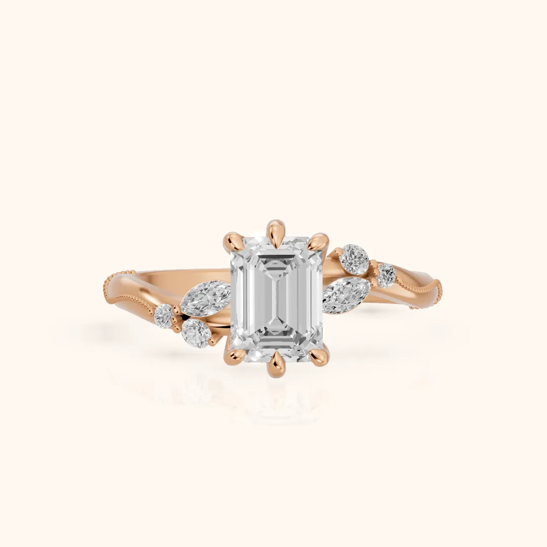 Joanna Milgrain Twist Emerald Diamond Engagement Ring in Rose Gold — view 2