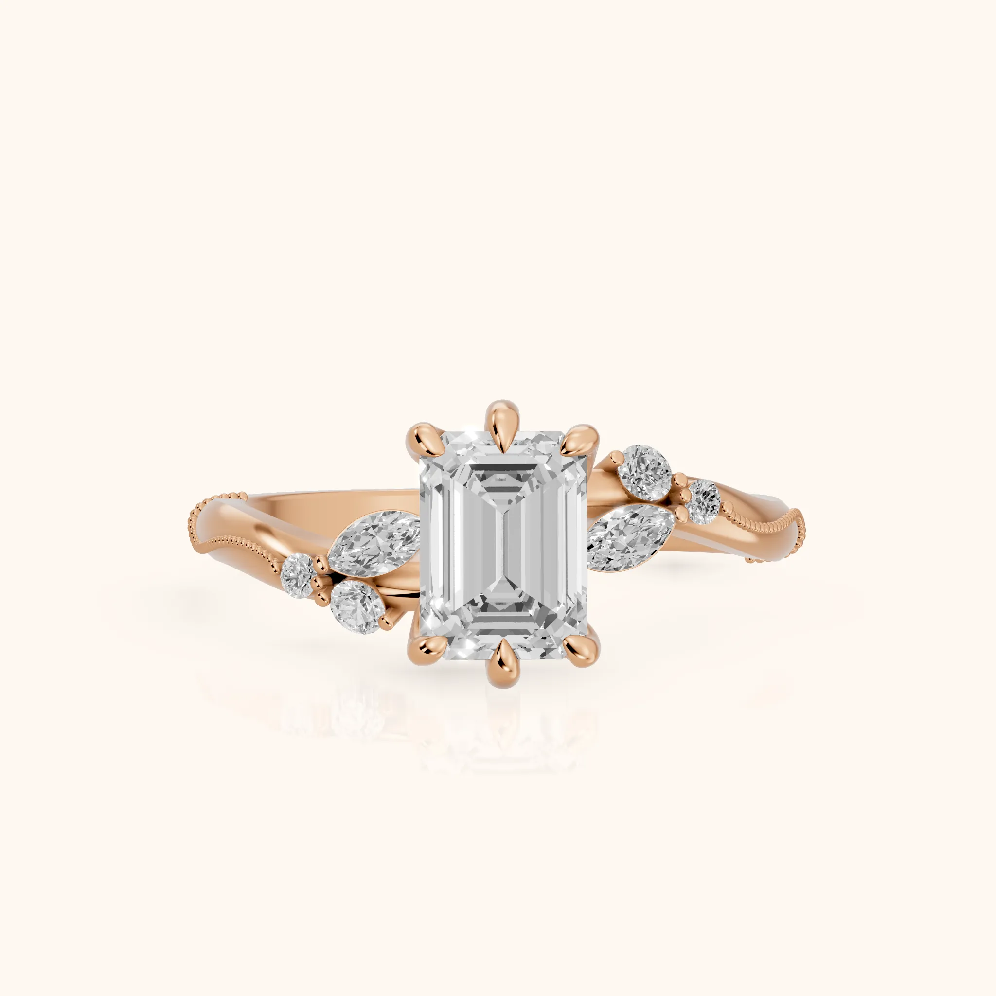 Joanna Milgrain Twist Emerald Diamond Engagement Ring in Rose Gold — view 1