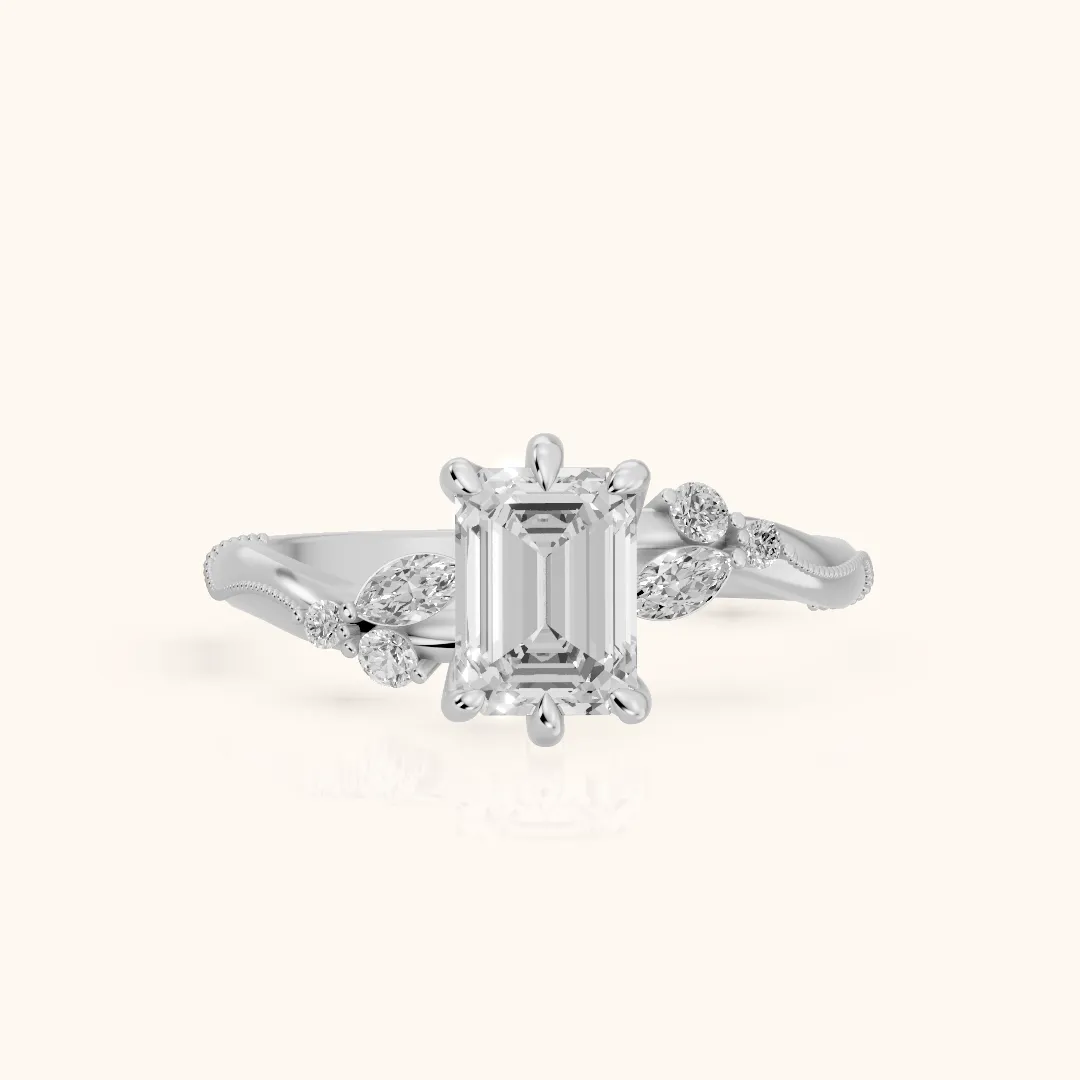 Joanna Milgrain Twist Emerald Diamond Engagement Ring in Platinum — view 2