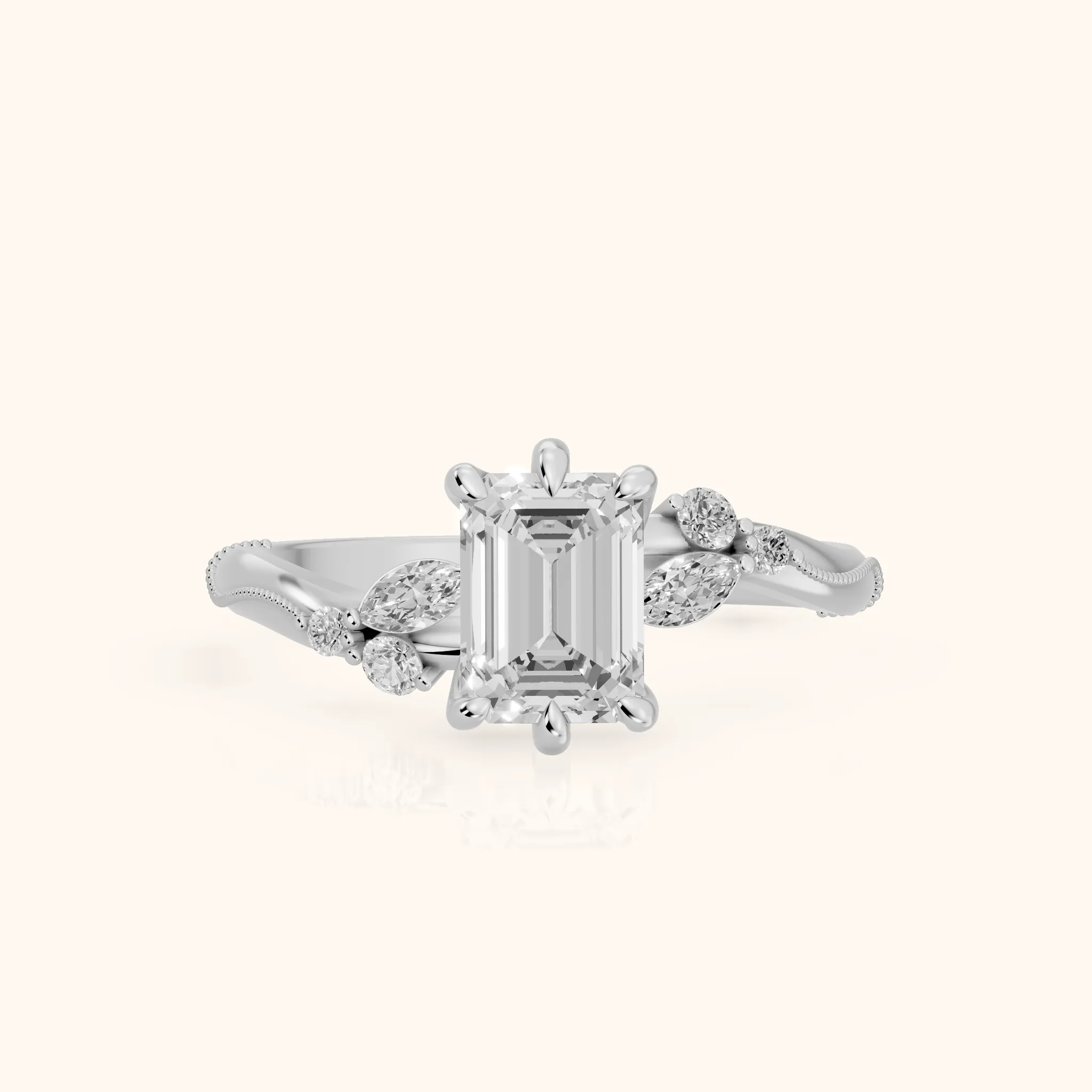 Joanna Milgrain Twist Emerald Diamond Engagement Ring in Platinum — view 1