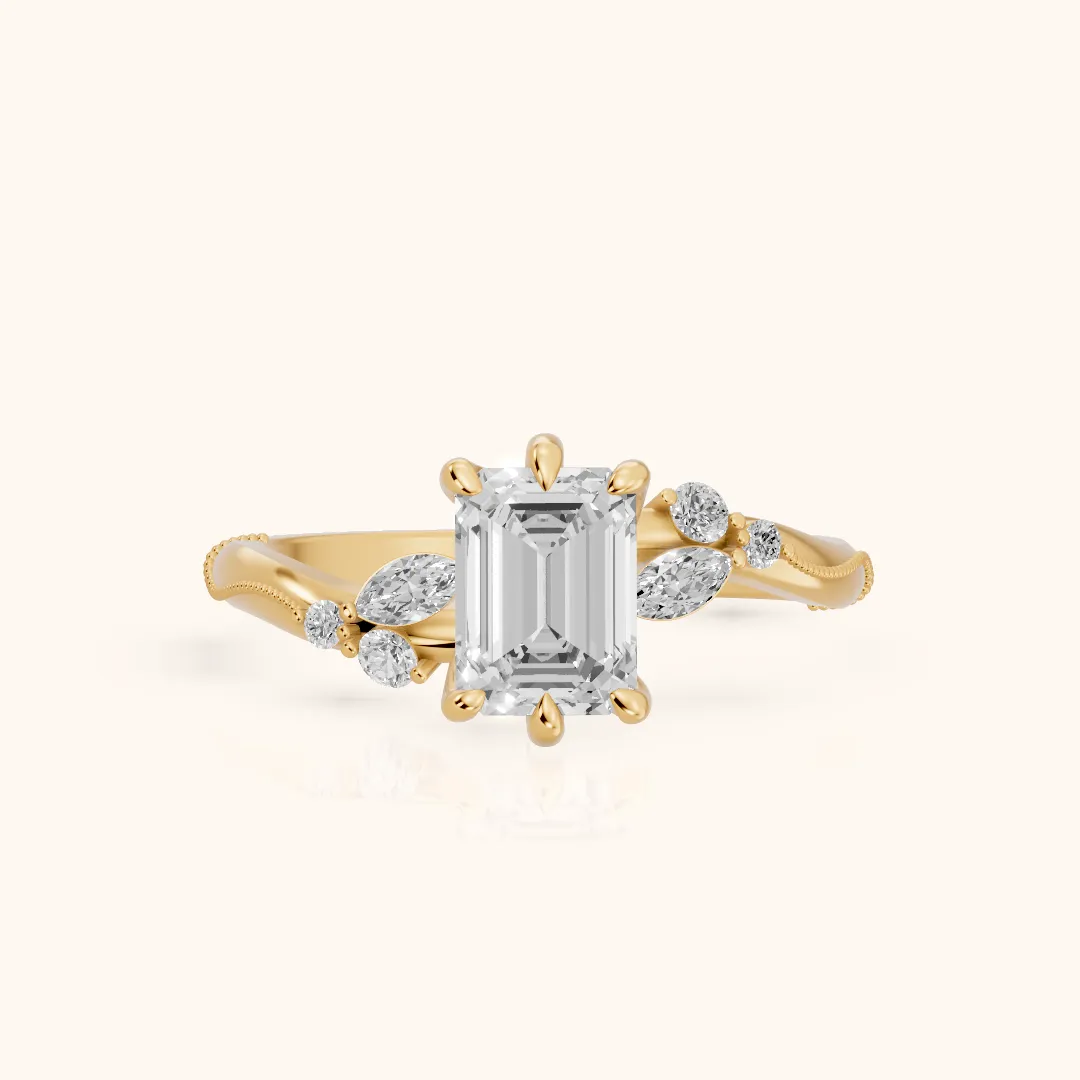 Joanna Milgrain Twist Emerald Diamond Engagement Ring in Yellow Gold — view 2