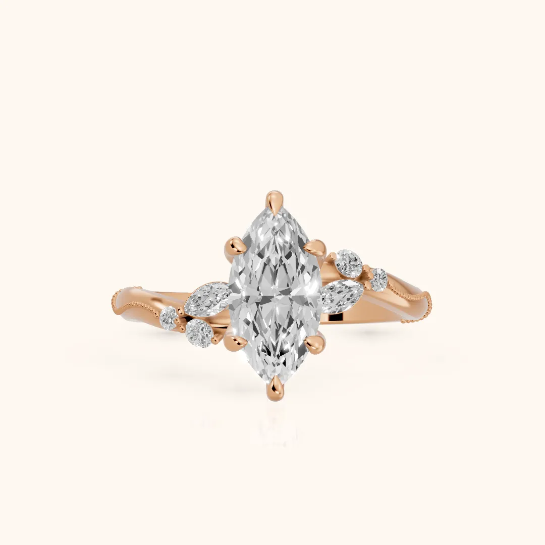 Joanna Milgrain Twist Marquise Diamond Engagement Ring in Rose Gold — view 2