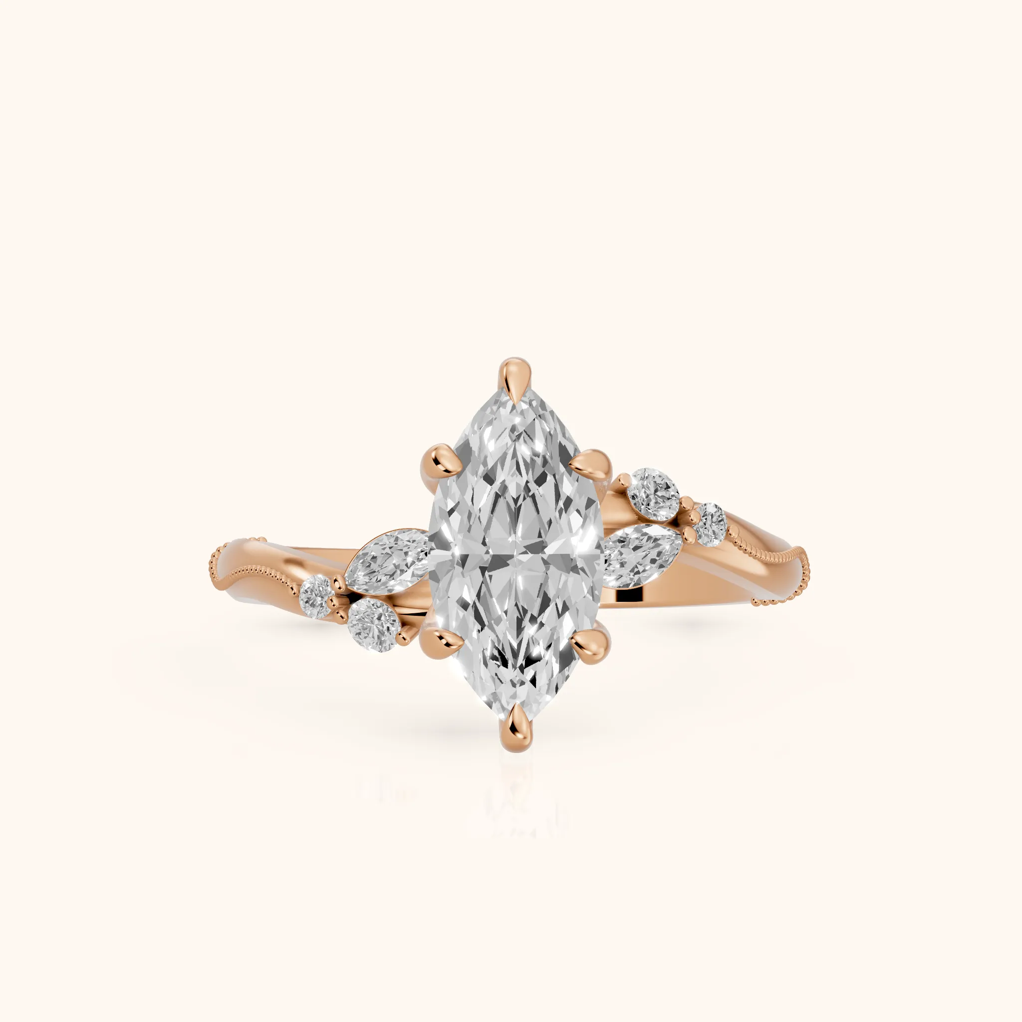Joanna Milgrain Twist Marquise Diamond Engagement Ring in Rose Gold — view 1