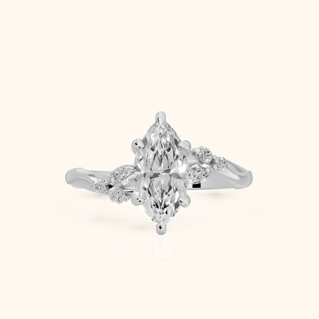 Joanna Milgrain Twist Marquise Diamond Engagement Ring in Platinum — view 2