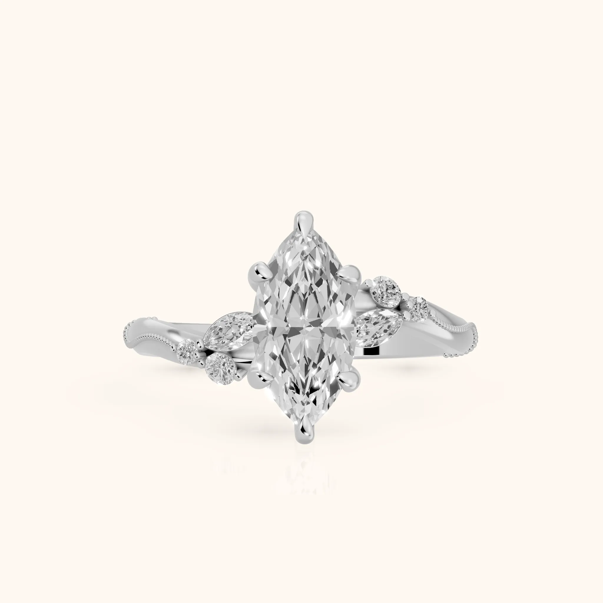 Joanna Milgrain Twist Marquise Diamond Engagement Ring in Platinum — view 1