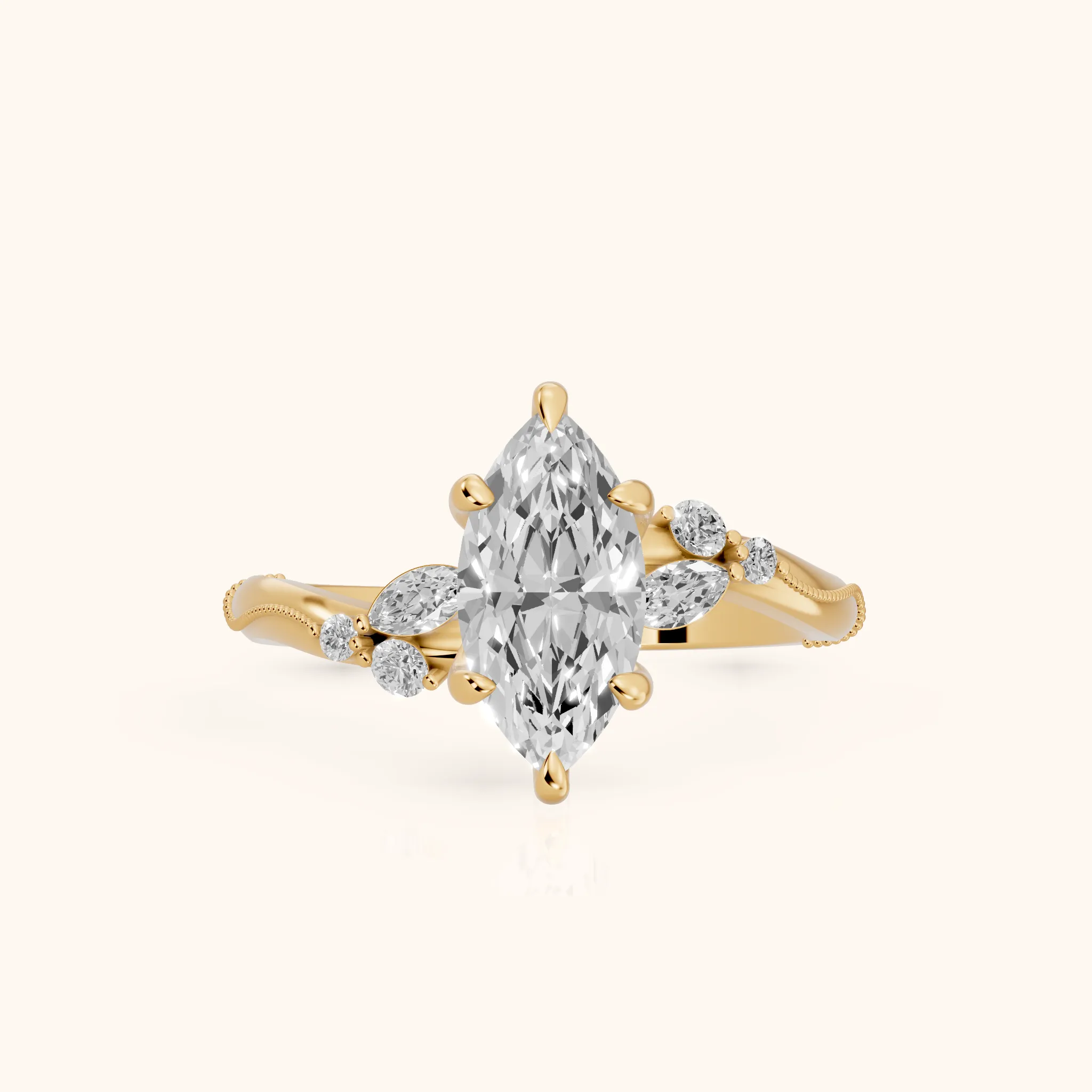 Joanna Milgrain Twist Marquise Diamond Engagement Ring in Yellow Gold — view 1