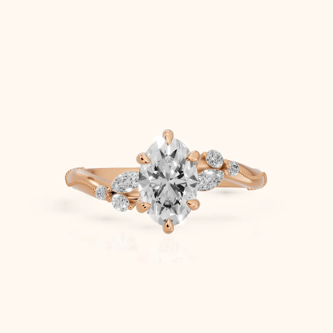 Joanna Milgrain Twist Oval Diamond Engagement Ring in Rose Gold — view 2