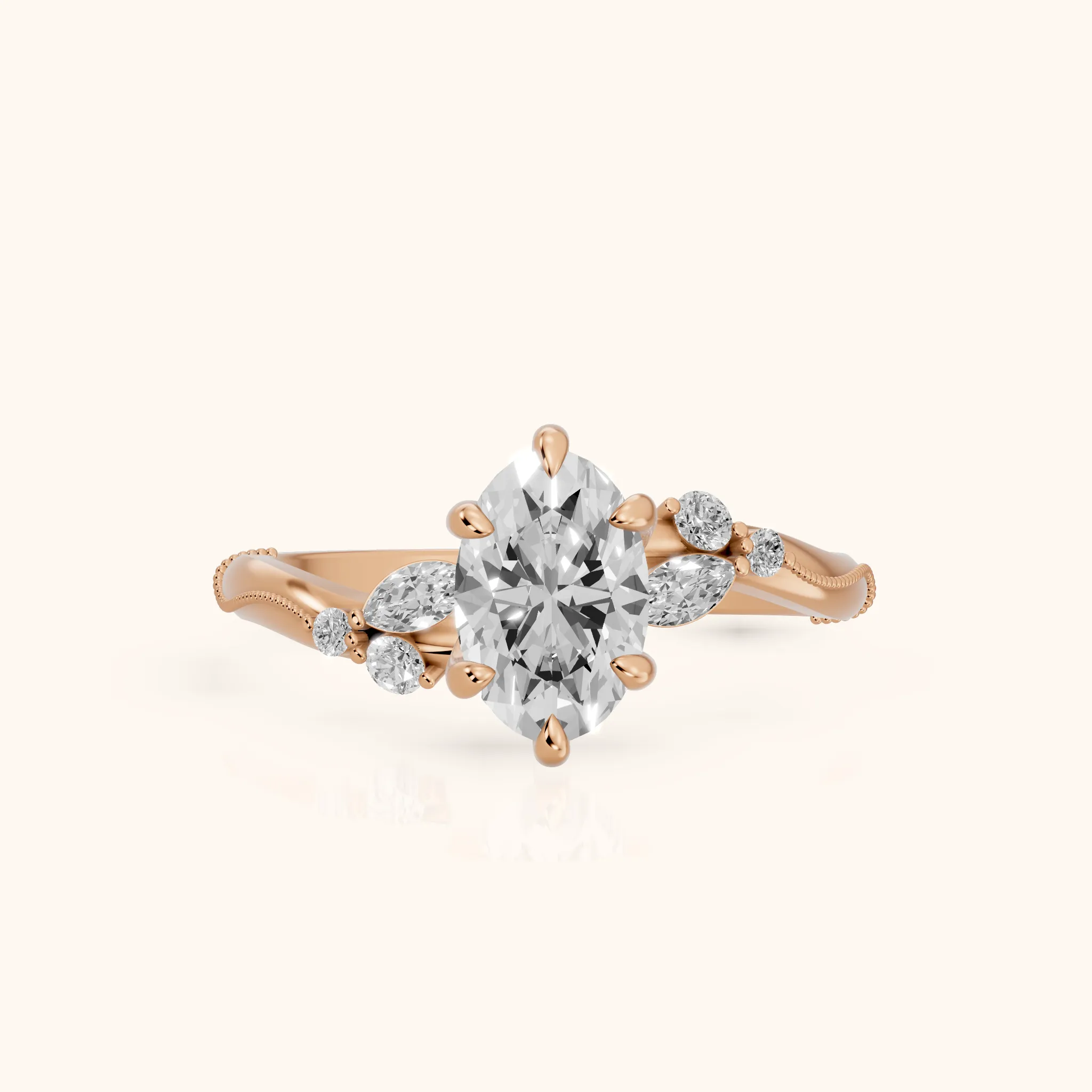 Joanna Milgrain Twist Oval Diamond Engagement Ring in Rose Gold — view 1