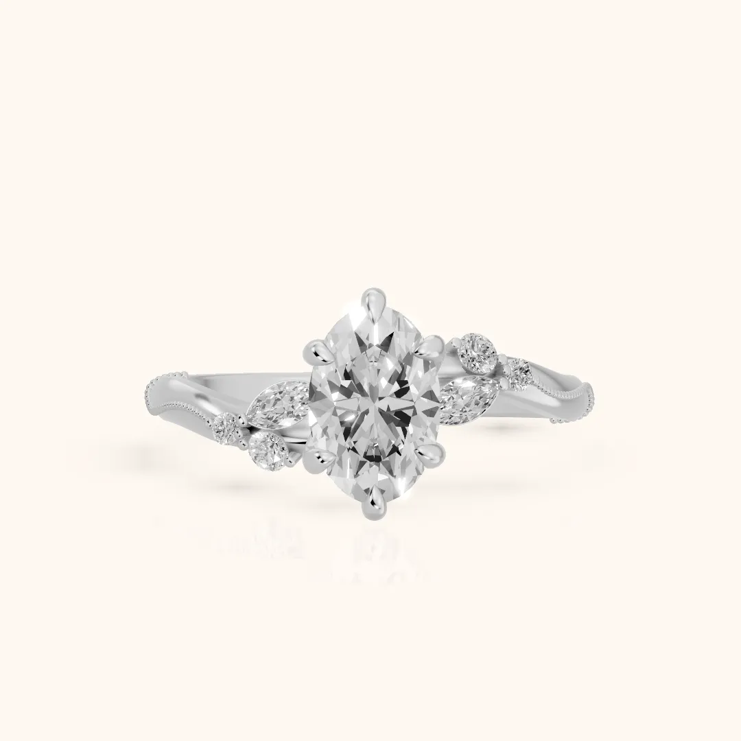 Joanna Milgrain Twist Oval Diamond Engagement Ring in Silver — view 2