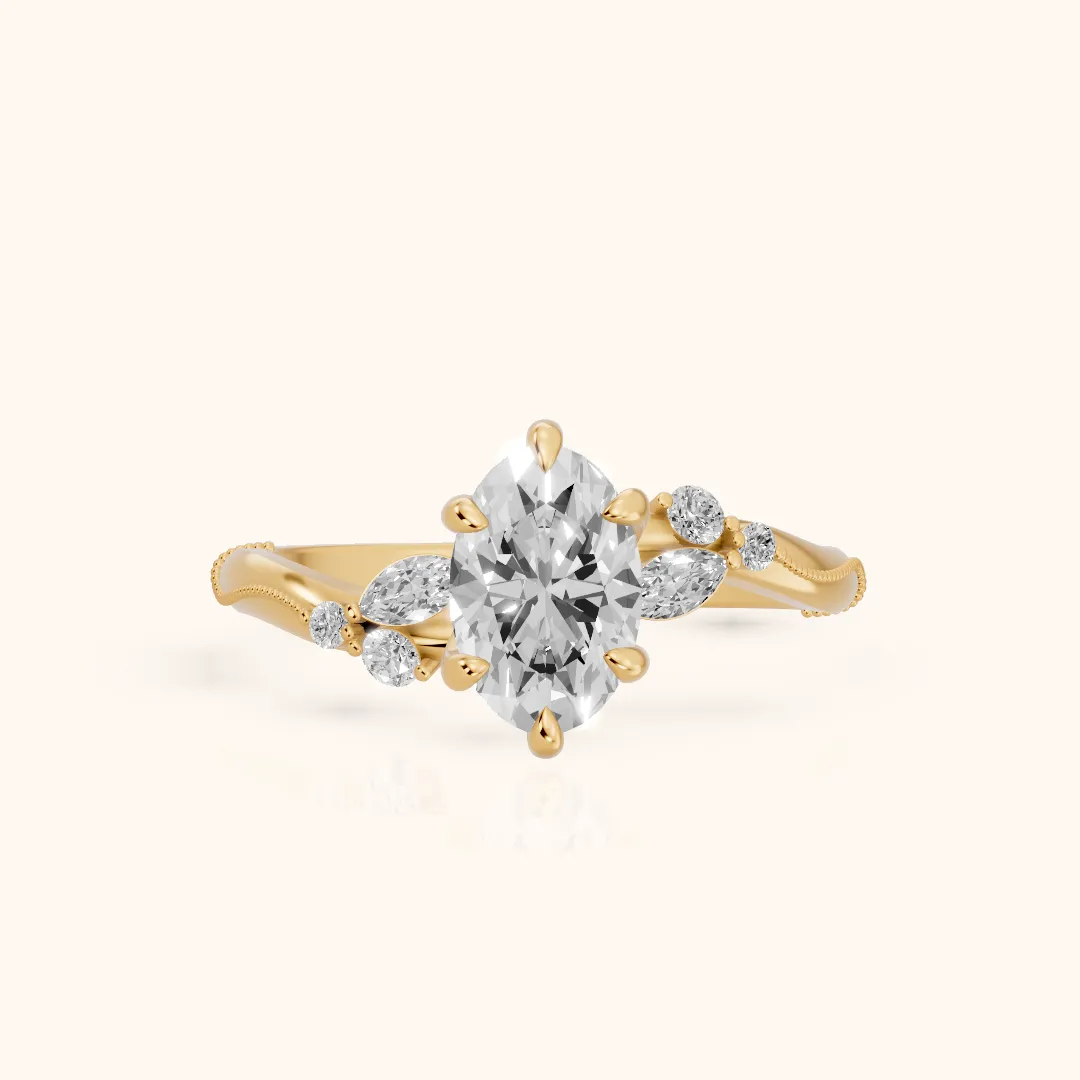 Joanna Milgrain Twist Oval Diamond Engagement Ring in Yellow Gold — view 2