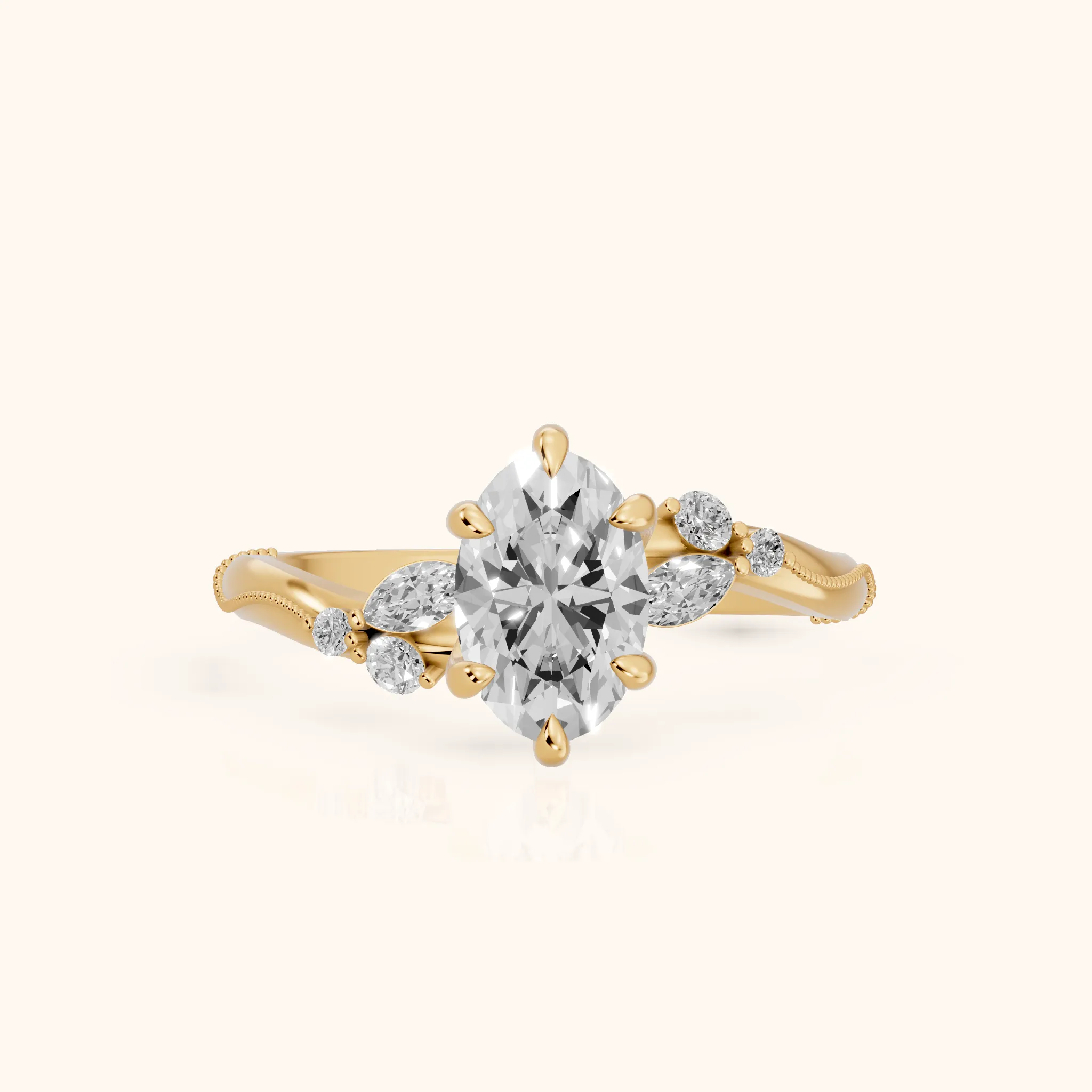 Joanna Milgrain Twist Oval Diamond Engagement Ring in Yellow Gold — view 1