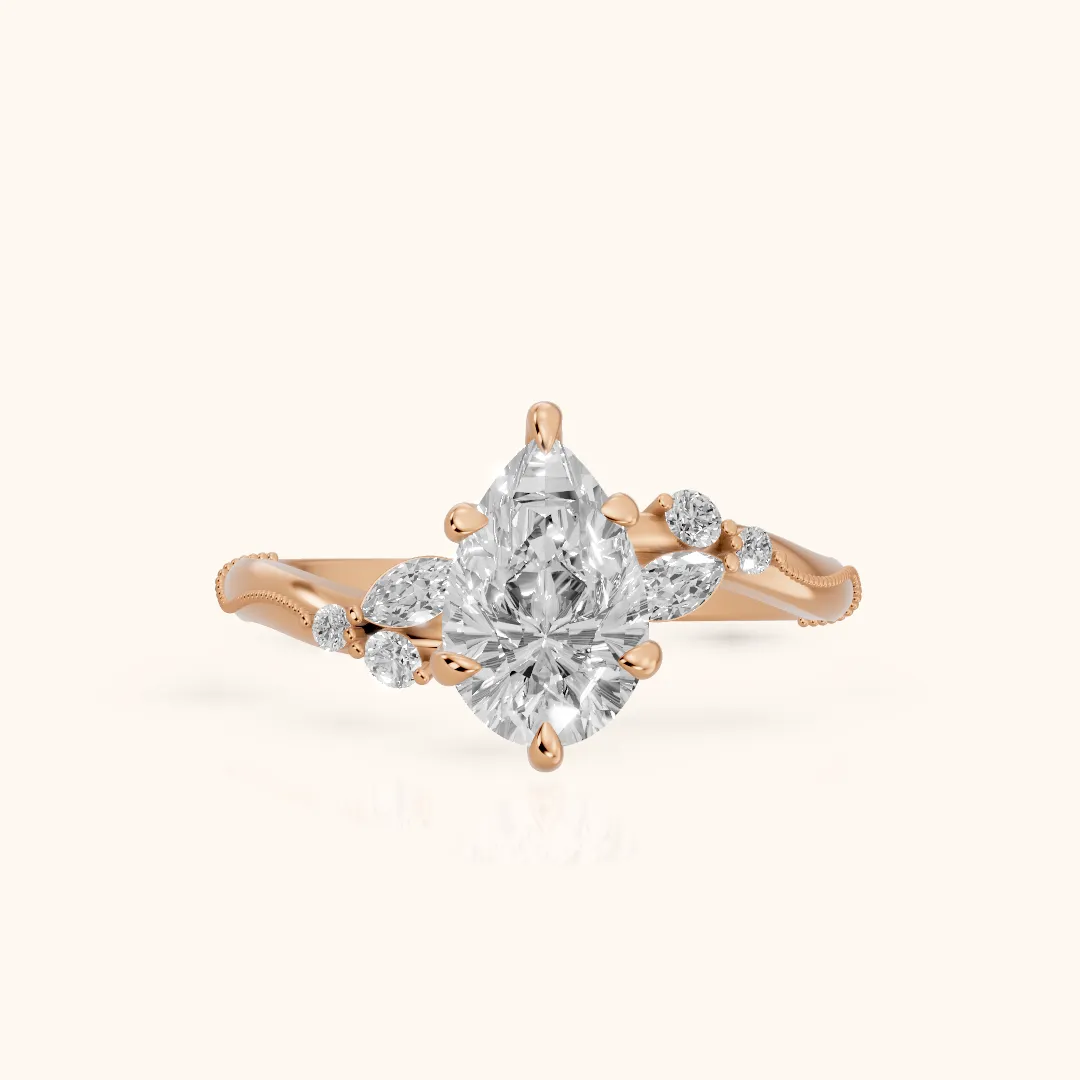 Joanna Milgrain Twist Pear Diamond Engagement Ring in Rose Gold — view 2