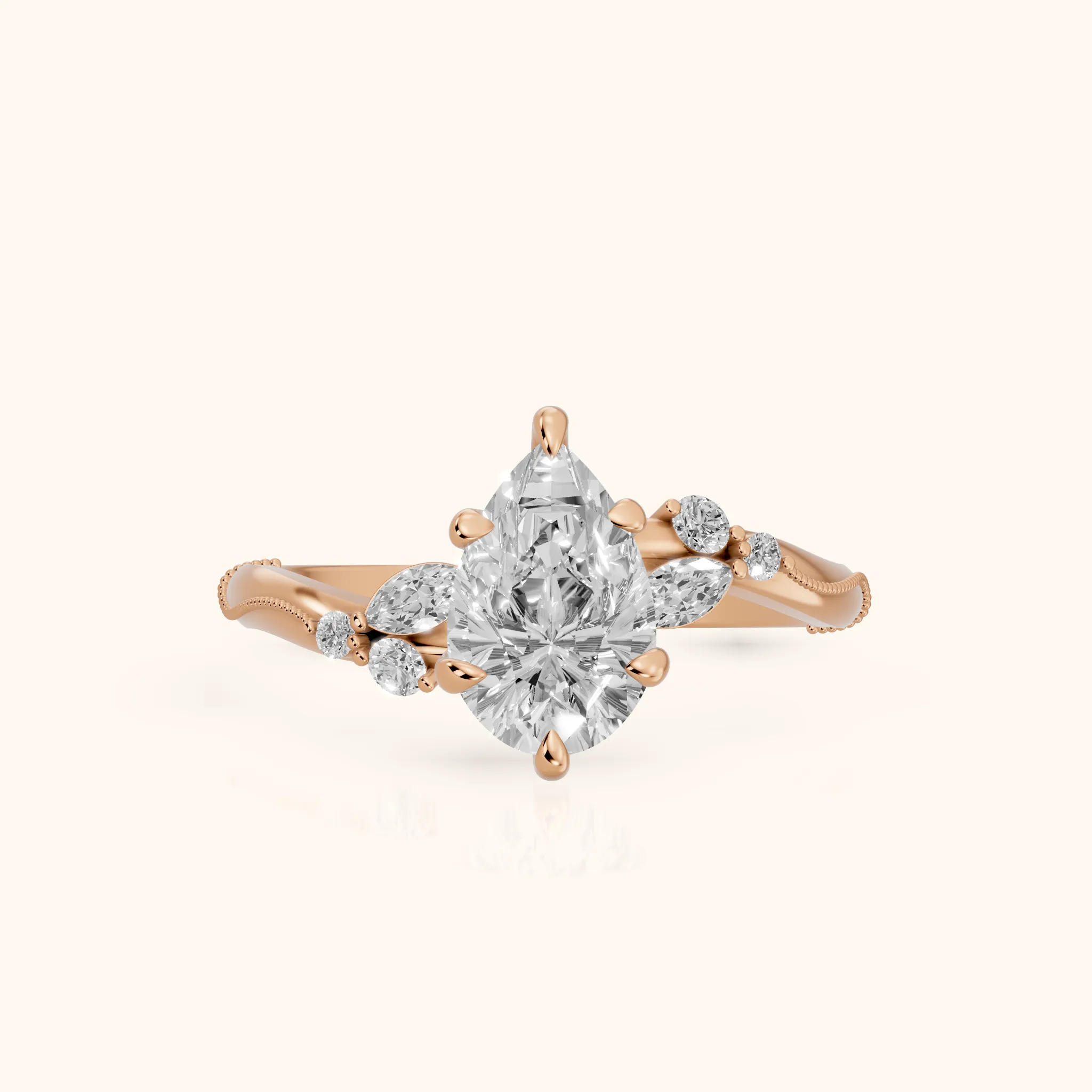 Joanna Milgrain Twist Pear Diamond Engagement Ring in Rose Gold — view 1