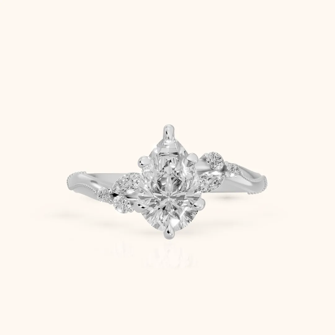 Joanna Milgrain Twist Pear Diamond Engagement Ring in Platinum — view 2