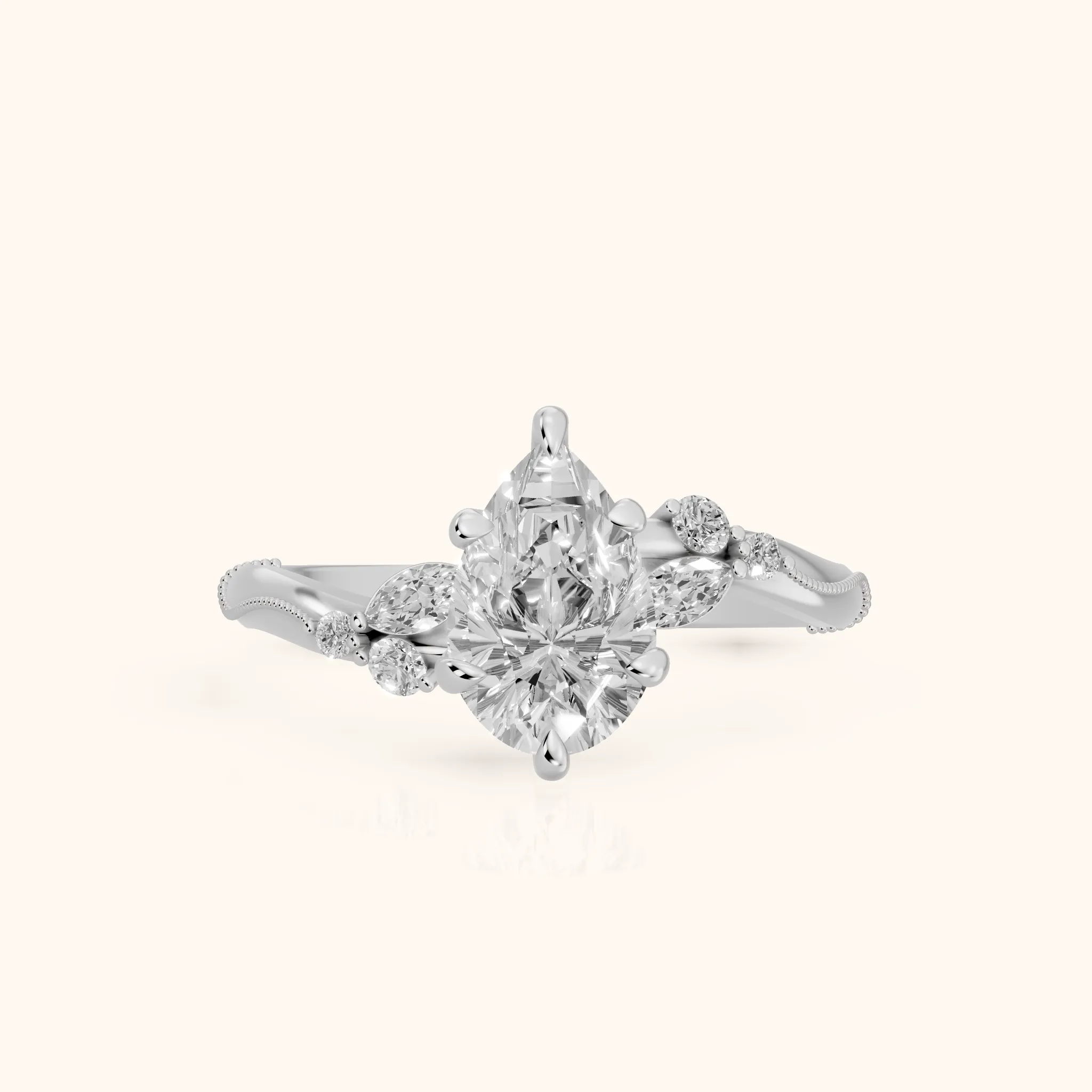 Joanna Milgrain Twist Pear Diamond Engagement Ring in Platinum — view 1