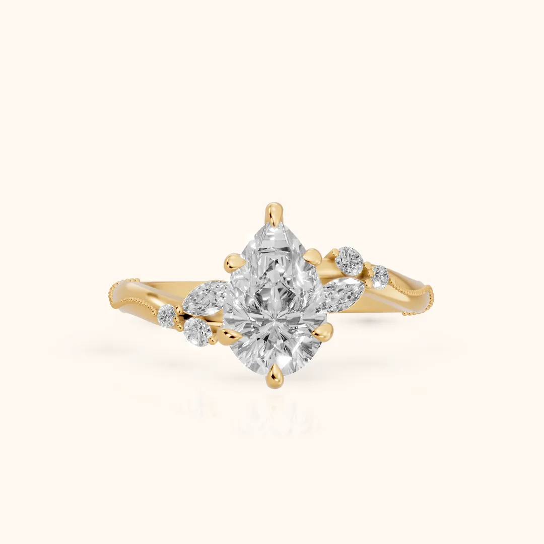 Joanna Milgrain Twist Pear Diamond Engagement Ring in Yellow Gold — view 2