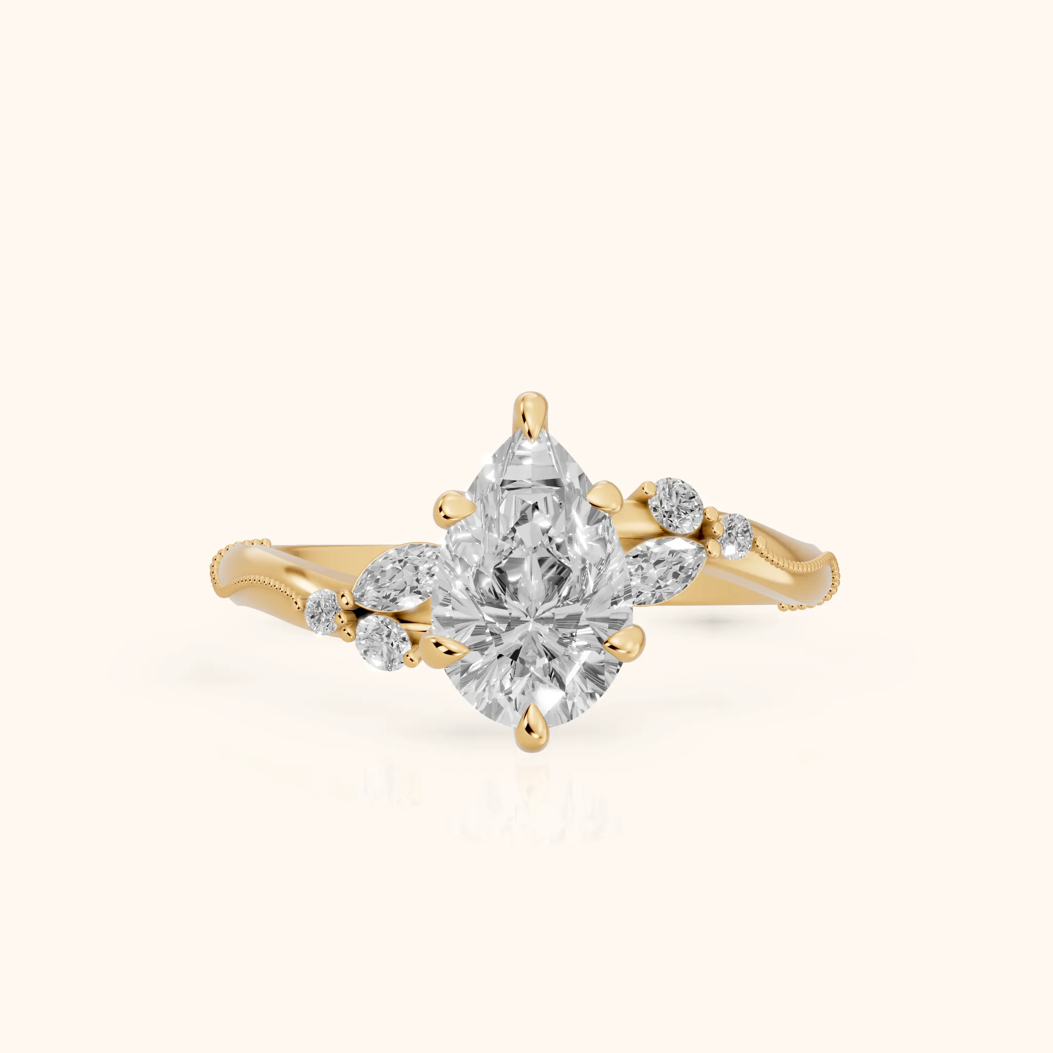 Joanna Milgrain Twist Pear Diamond Engagement Ring in Yellow Gold — view 1