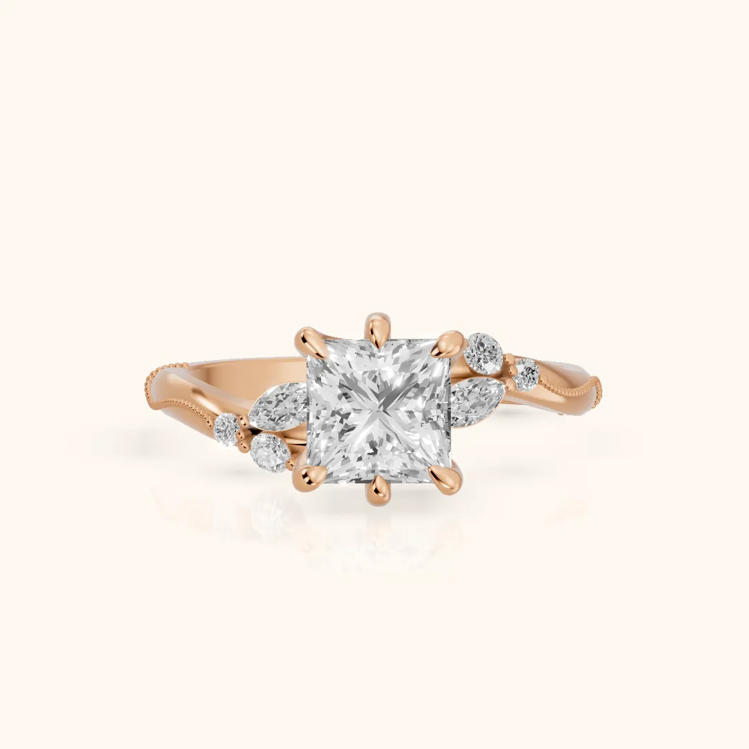 Joanna Milgrain Twist Princess Diamond Engagement Ring in Rose Gold — view 2