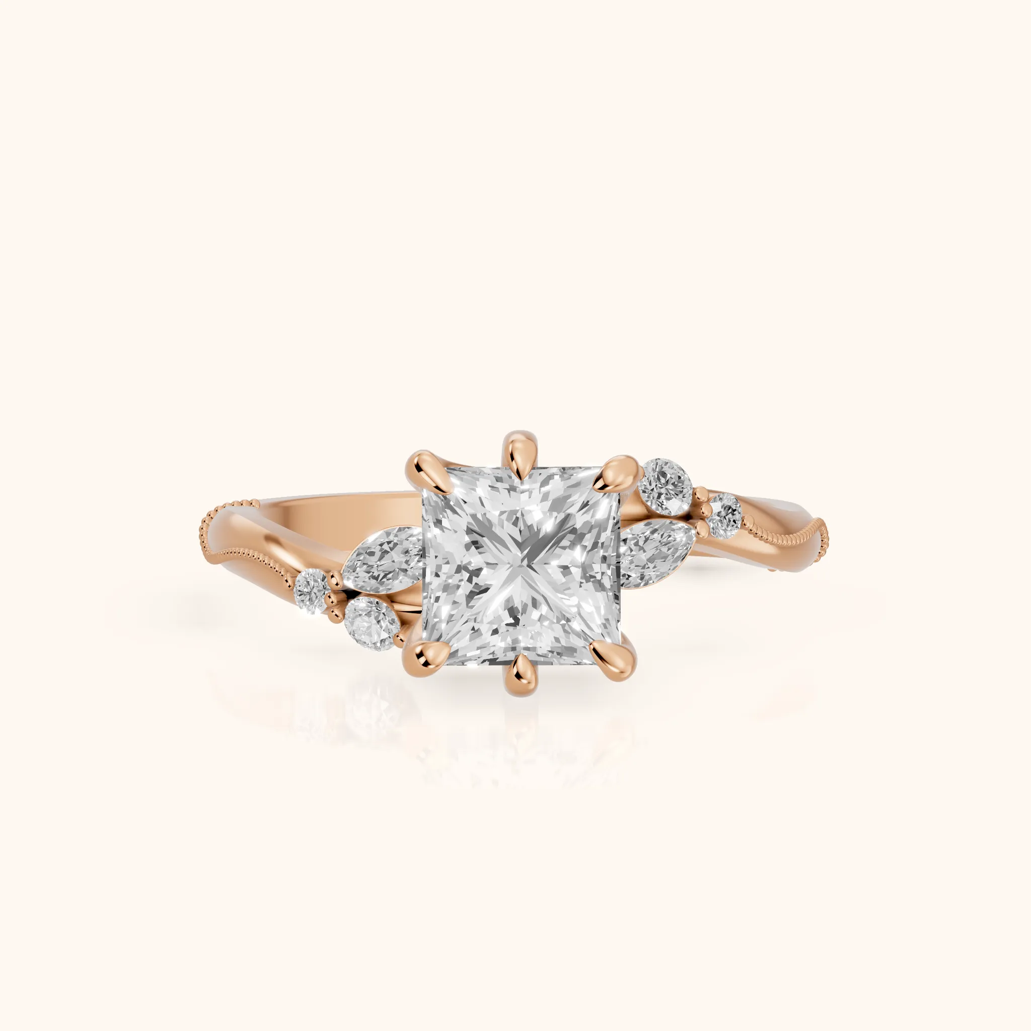 Joanna Milgrain Twist Princess Diamond Engagement Ring in Rose Gold — view 1
