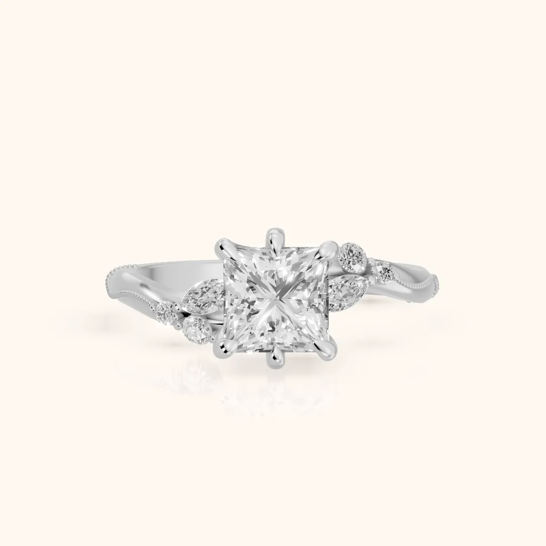 Joanna Milgrain Twist Princess Diamond Engagement Ring in Silver — view 2