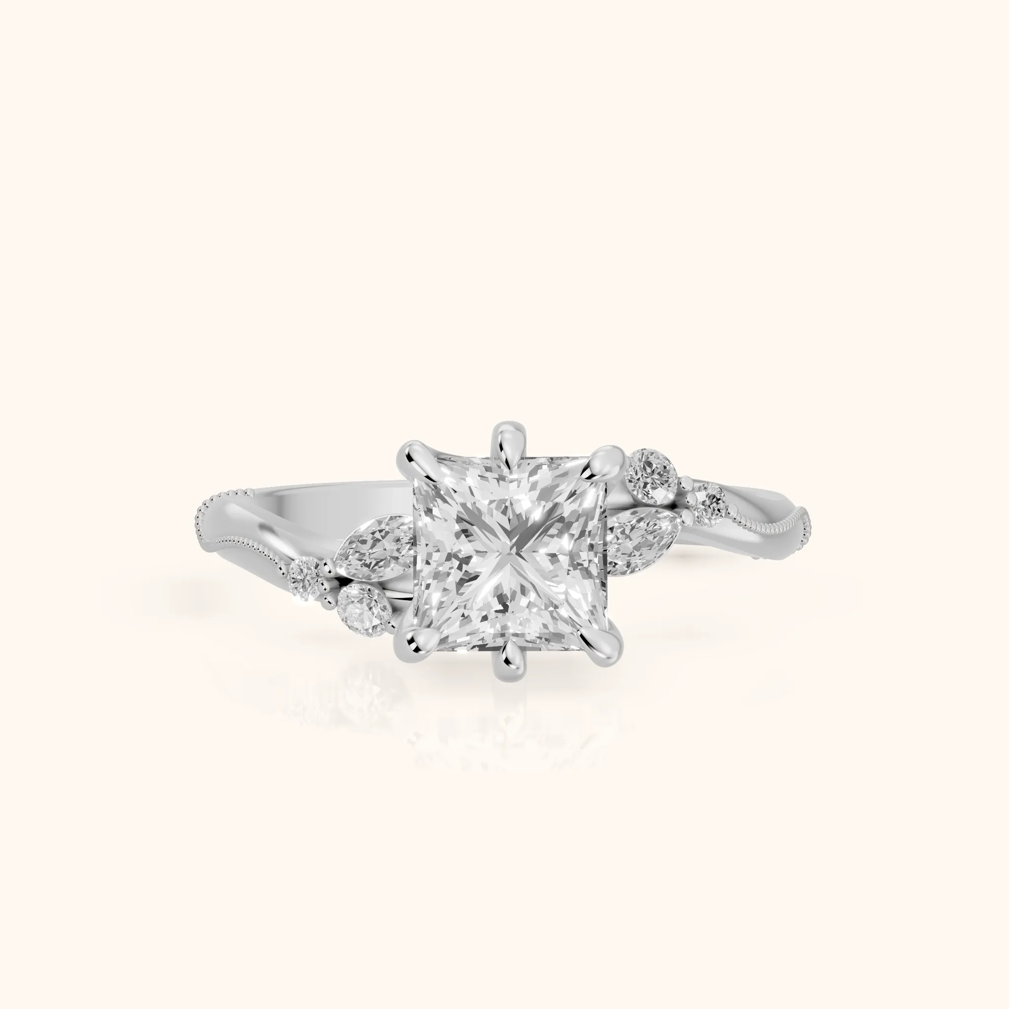 Joanna Milgrain Twist Princess Diamond Engagement Ring in Silver — view 1