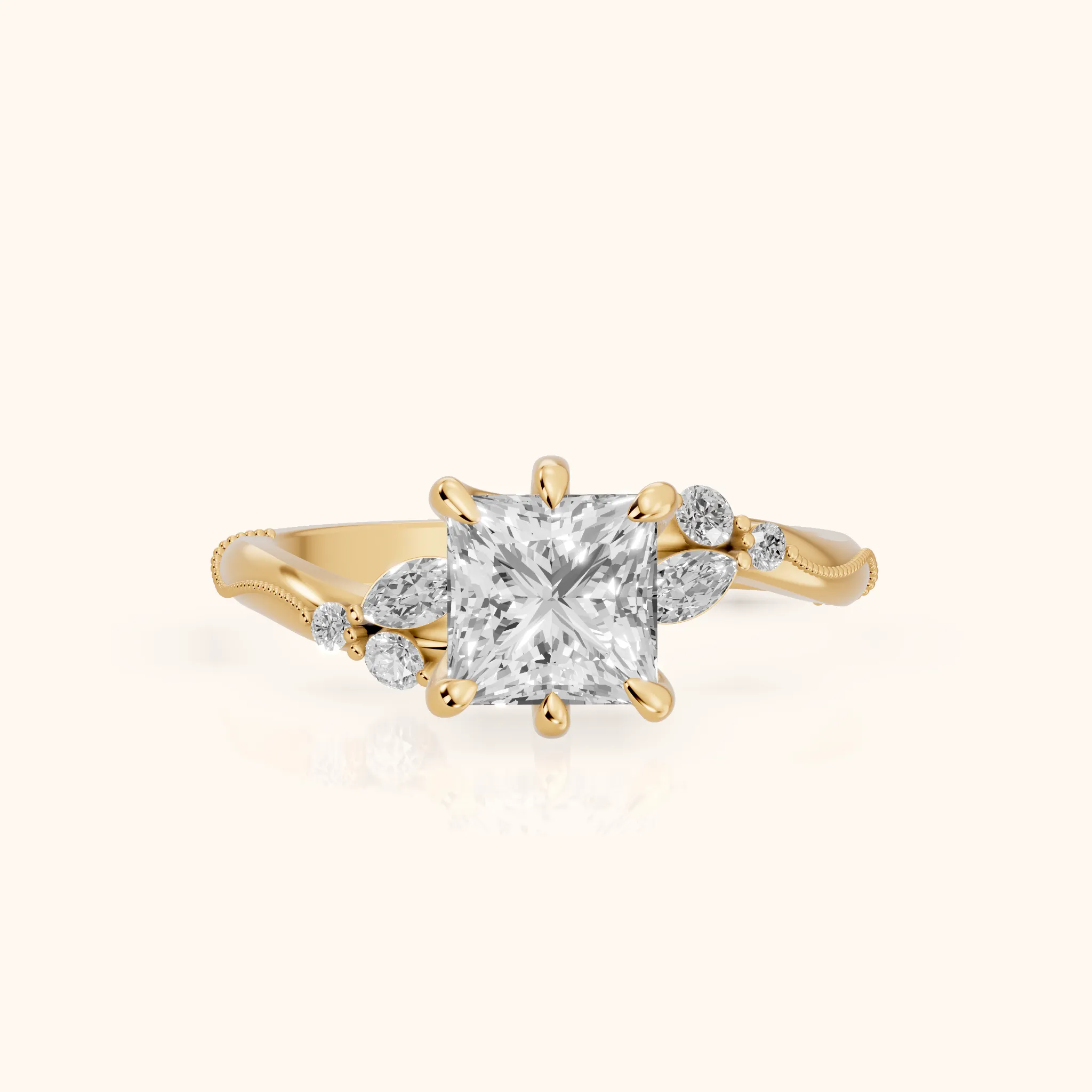 Joanna Milgrain Twist Princess Diamond Engagement Ring in Yellow Gold — view 1