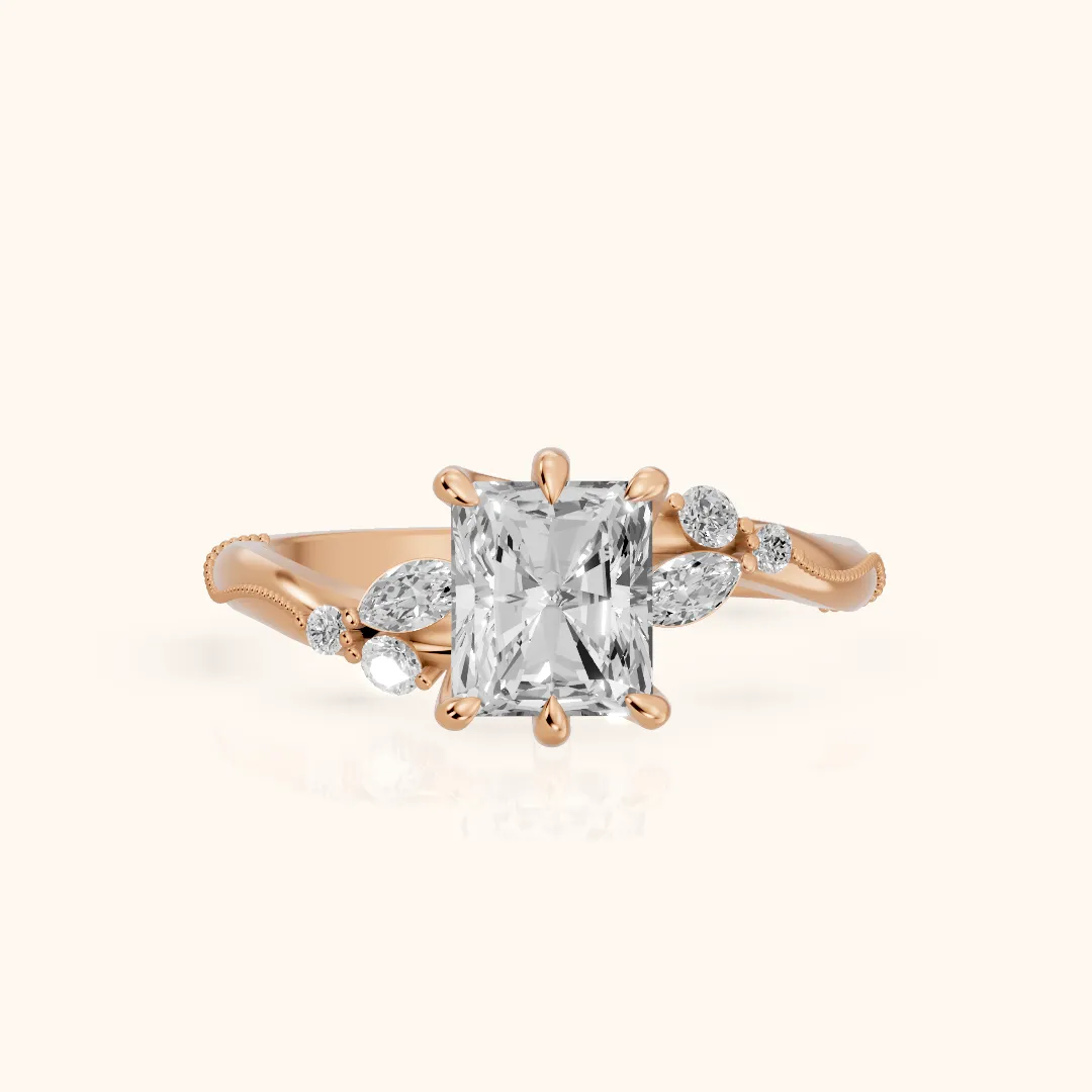 Joanna Milgrain Twist Radiant Diamond Engagement Ring in Rose Gold — view 2