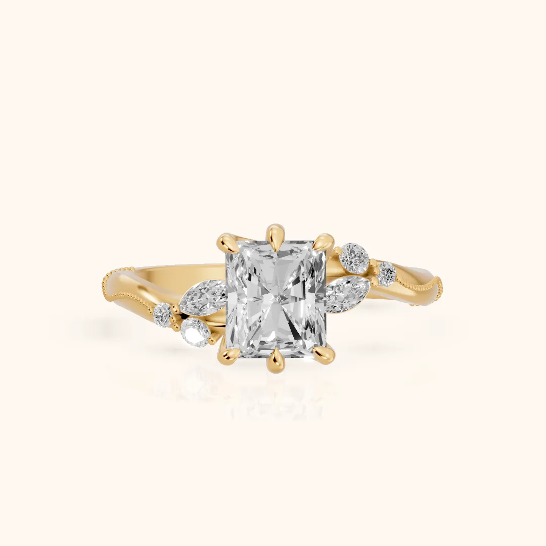 Joanna Milgrain Twist Radiant Diamond Engagement Ring in Yellow Gold — view 2