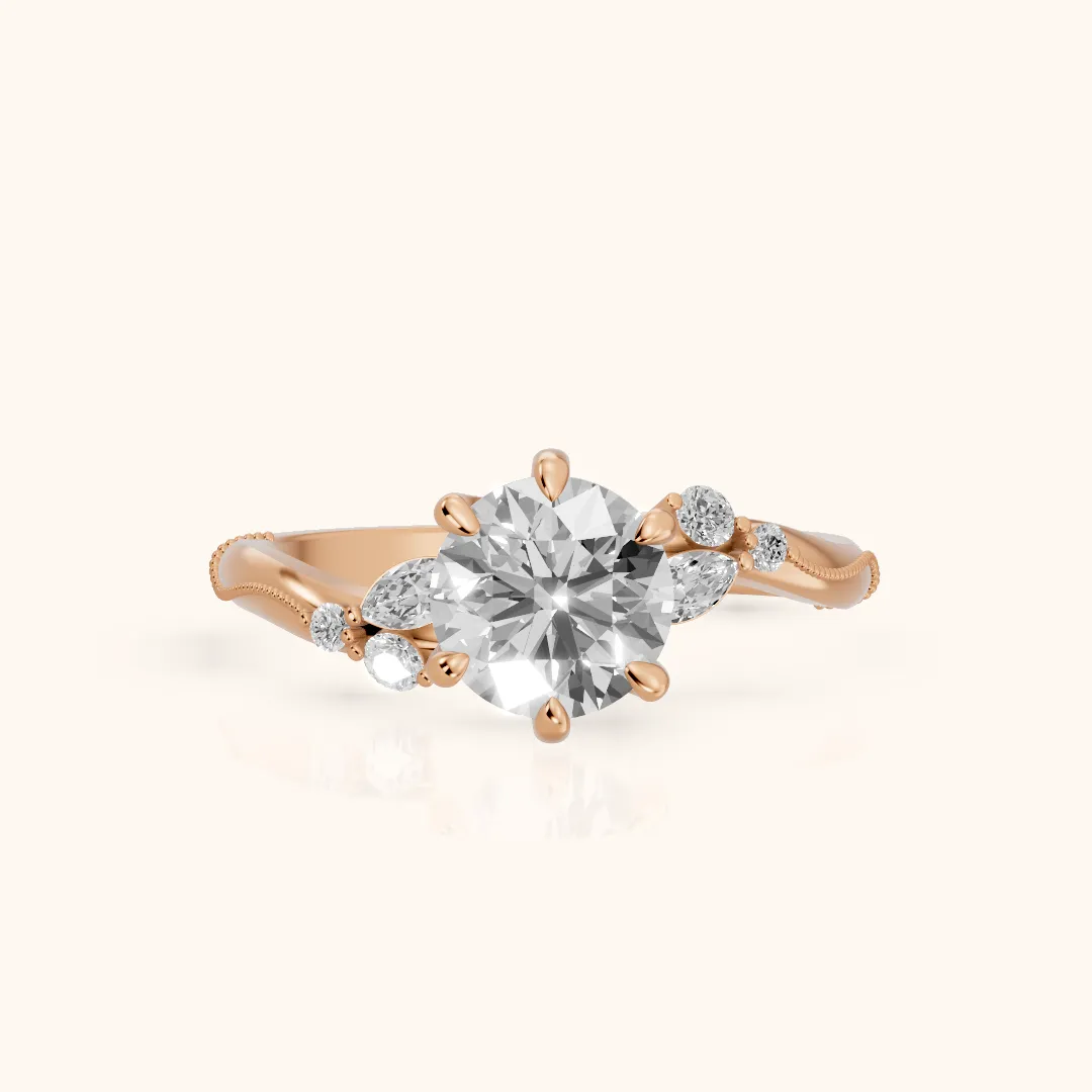 Joanna Milgrain Twist Round Diamond Engagement Ring in Rose Gold — view 2