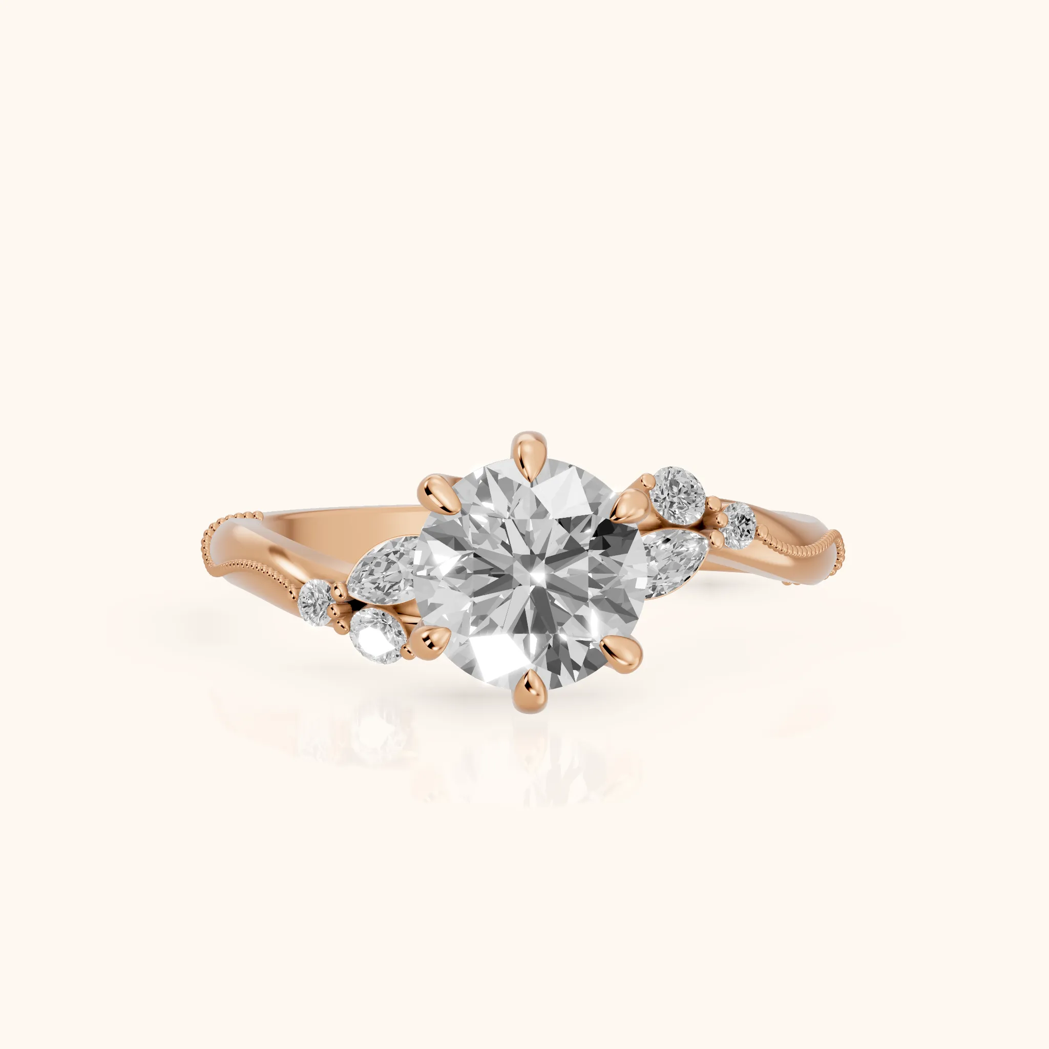 Joanna Milgrain Twist Round Diamond Engagement Ring in Rose Gold — view 1