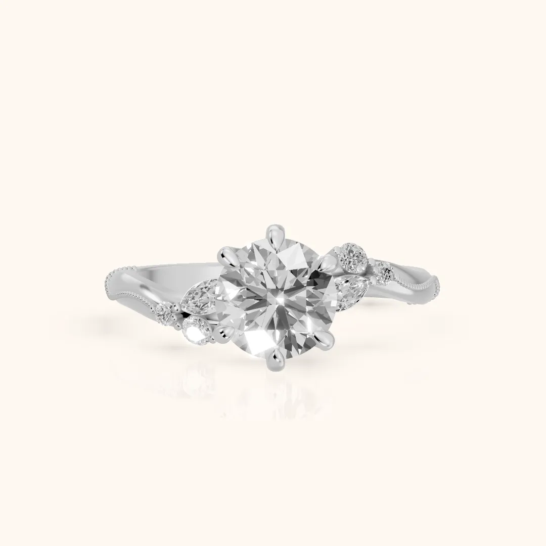 Joanna Milgrain Twist Round Diamond Engagement Ring in White Gold — view 2