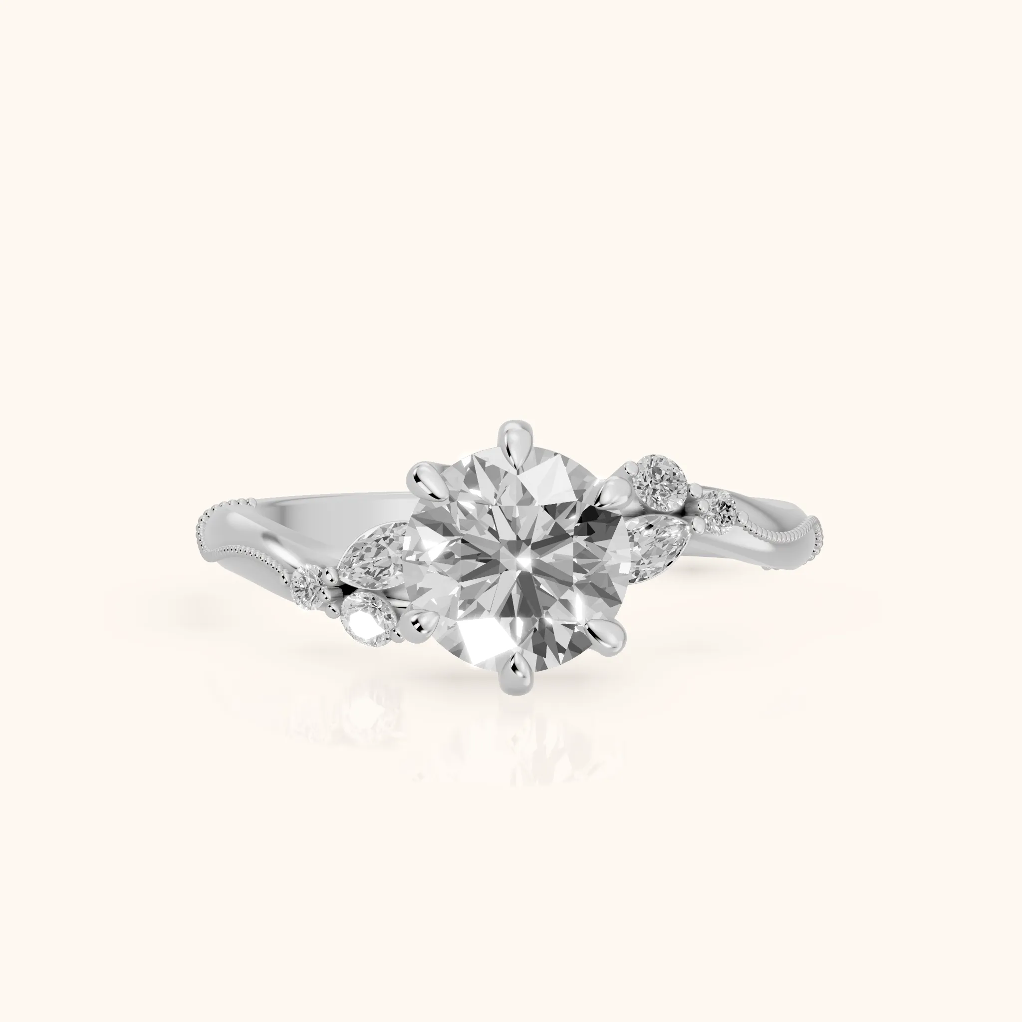 Joanna Milgrain Twist Round Diamond Engagement Ring in White Gold — view 1