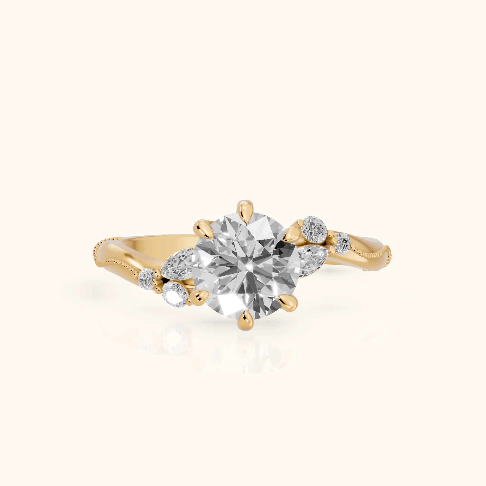 Joanna Milgrain Twist Round Diamond Engagement Ring in Yellow Gold — view 1