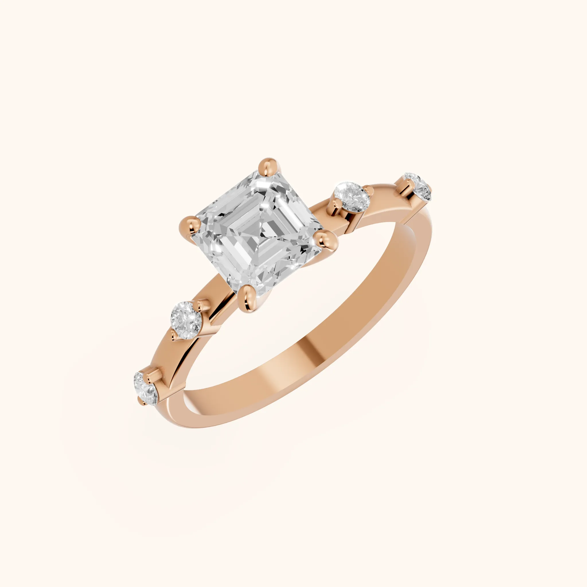 Bague de Fiançailles Solitaire en Or Rose avec Diamant Taille Asscher Elena Radiance