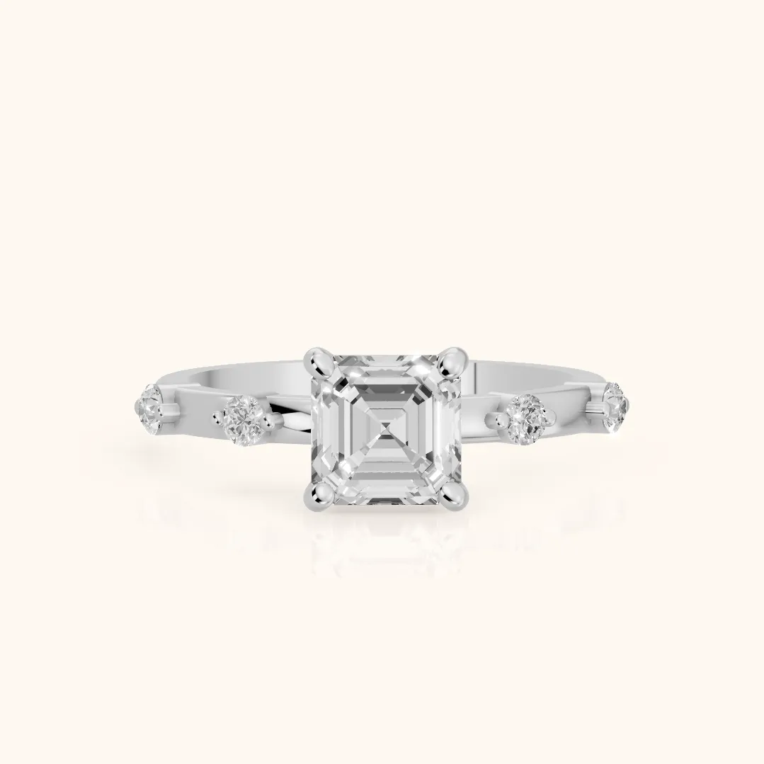 Elena Radiance Solitaire Asscher Diamond Engagement Ring in White Gold