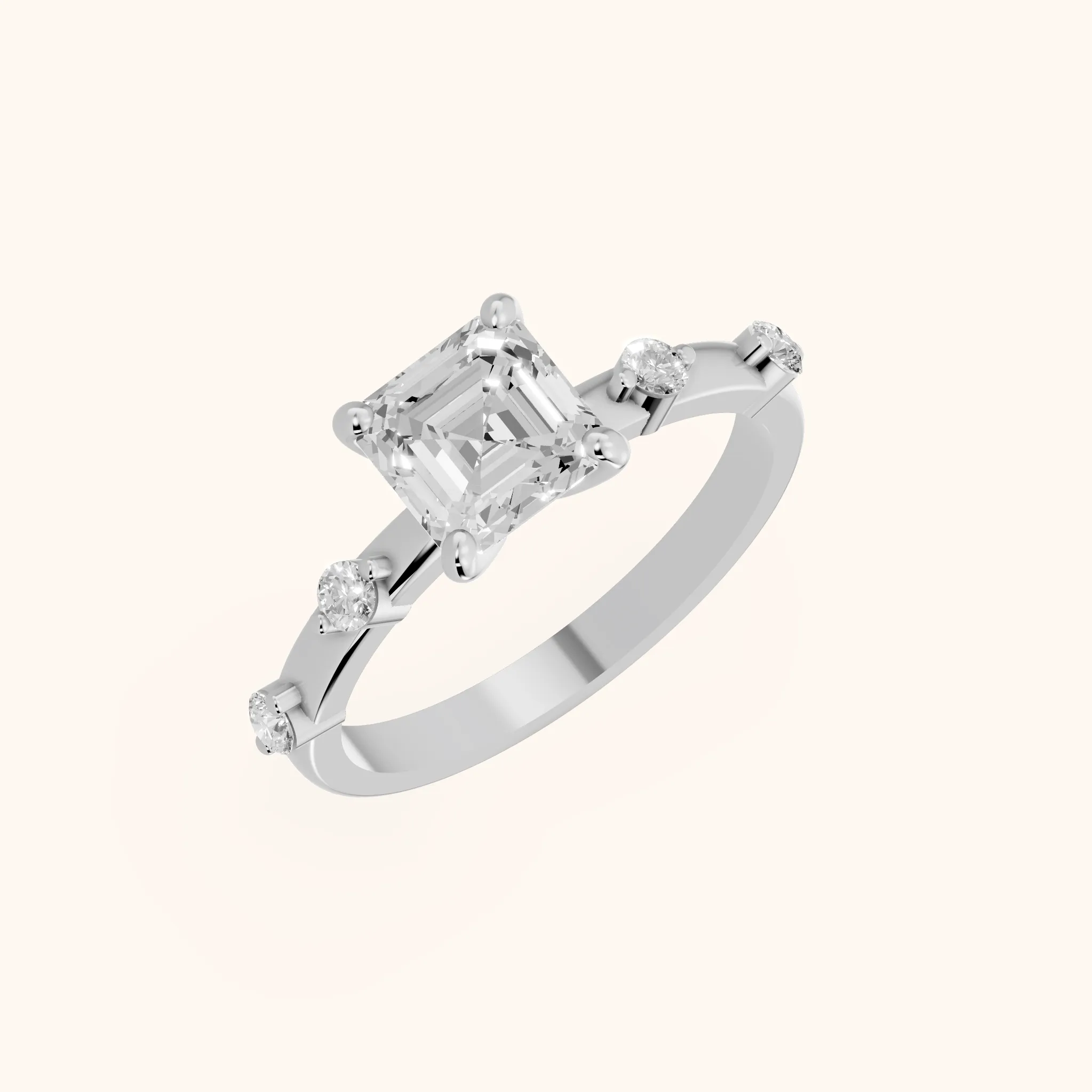 Elena Radiance Solitaire Asscher Diamond Engagement Ring in White Gold