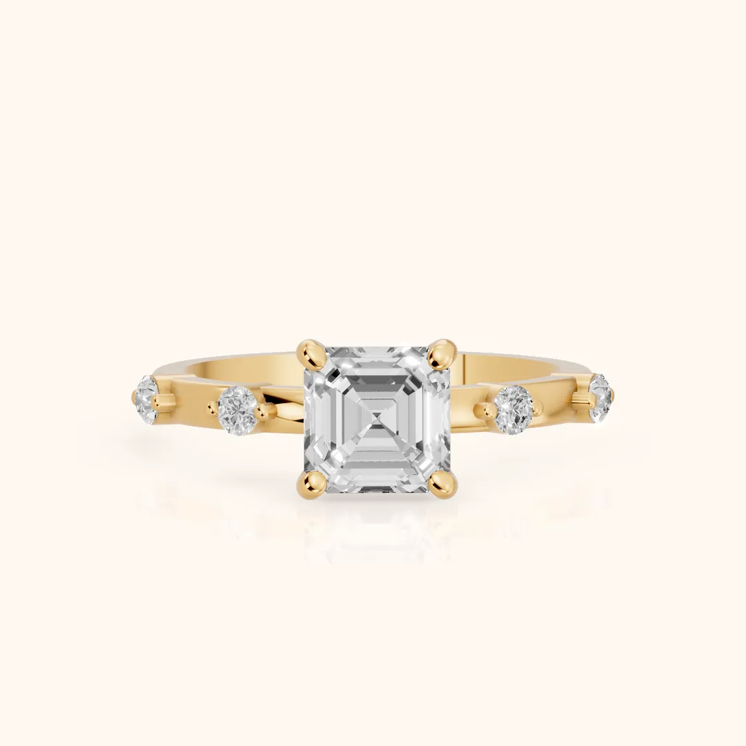 Elena Radiance Solitaire Asscher Diamond Engagement Ring in Yellow Gold