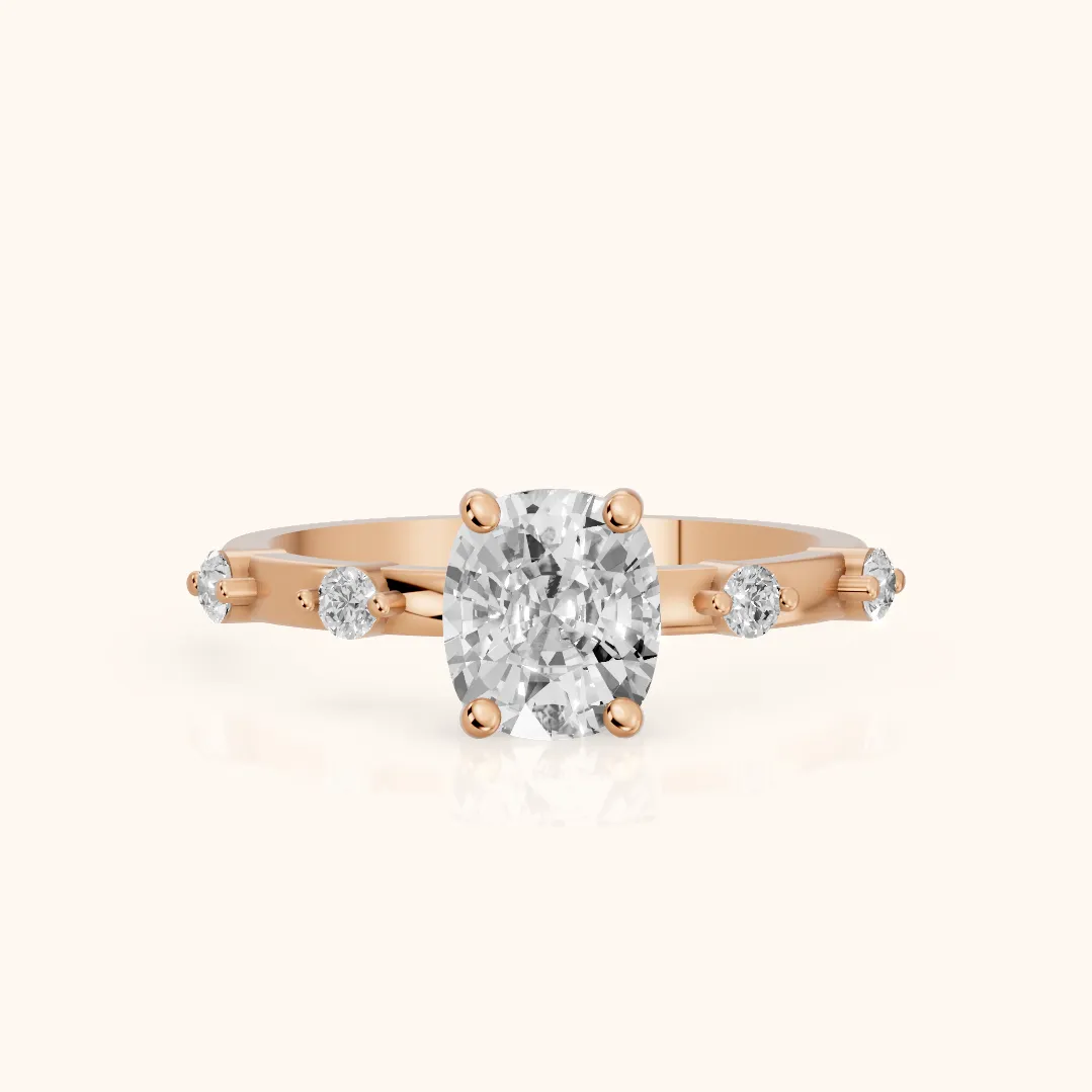 Bague de Fiançailles Solitaire en Diamant Coussin Elena Radiance en Or Rose