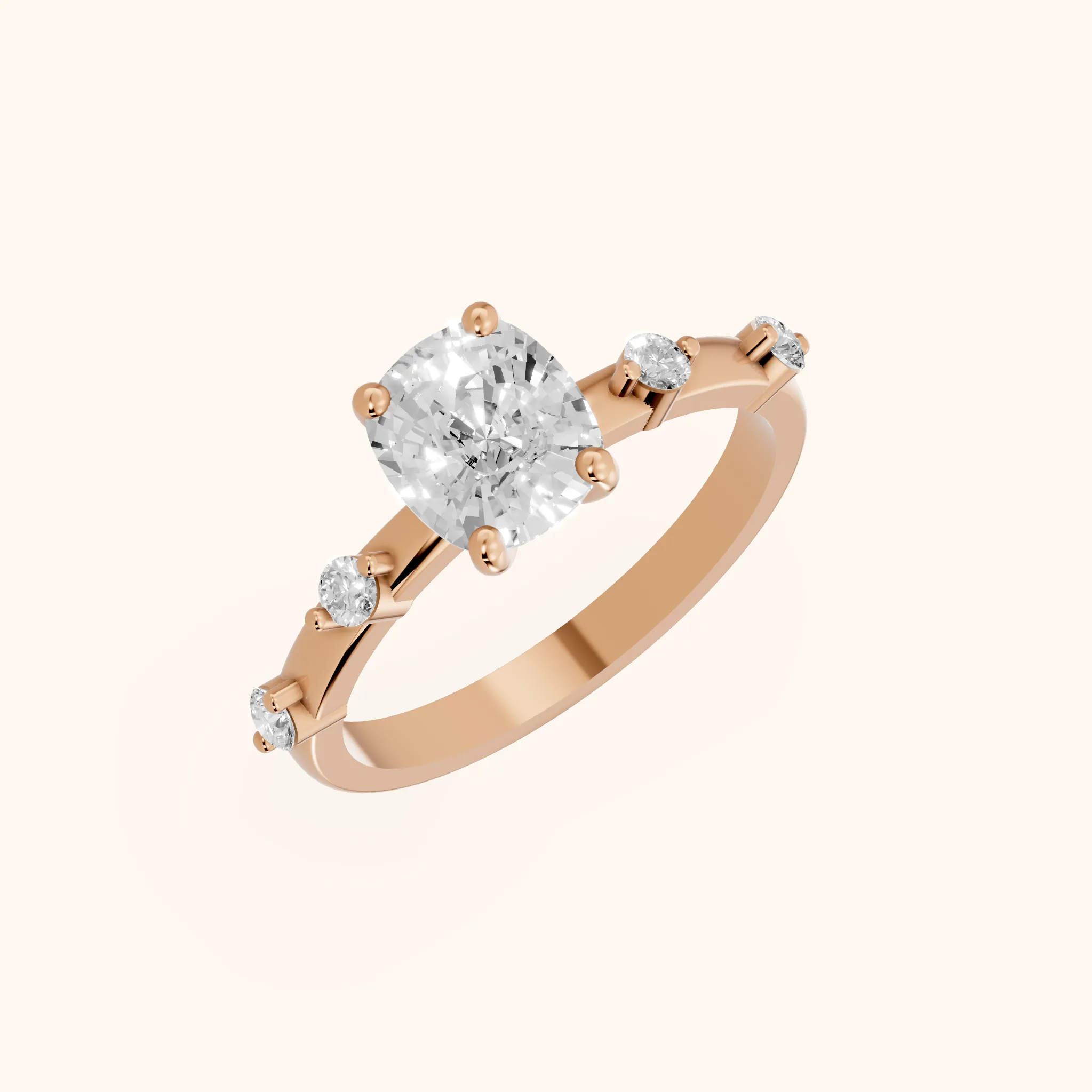 Bague de Fiançailles Solitaire en Diamant Coussin Elena Radiance en Or Rose