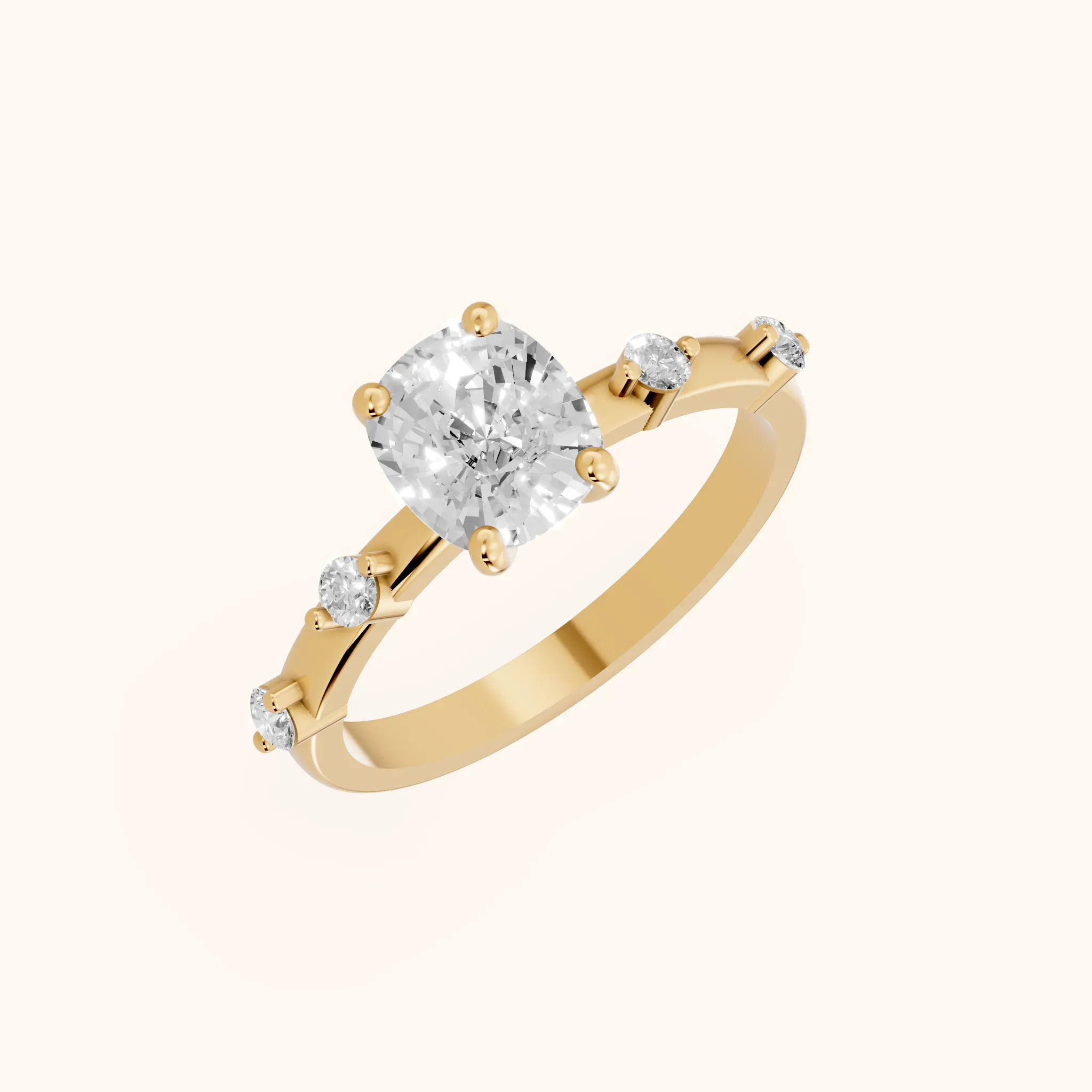 Elena Radiance Solitaire Cushion Diamond Engagement Ring in Yellow Gold