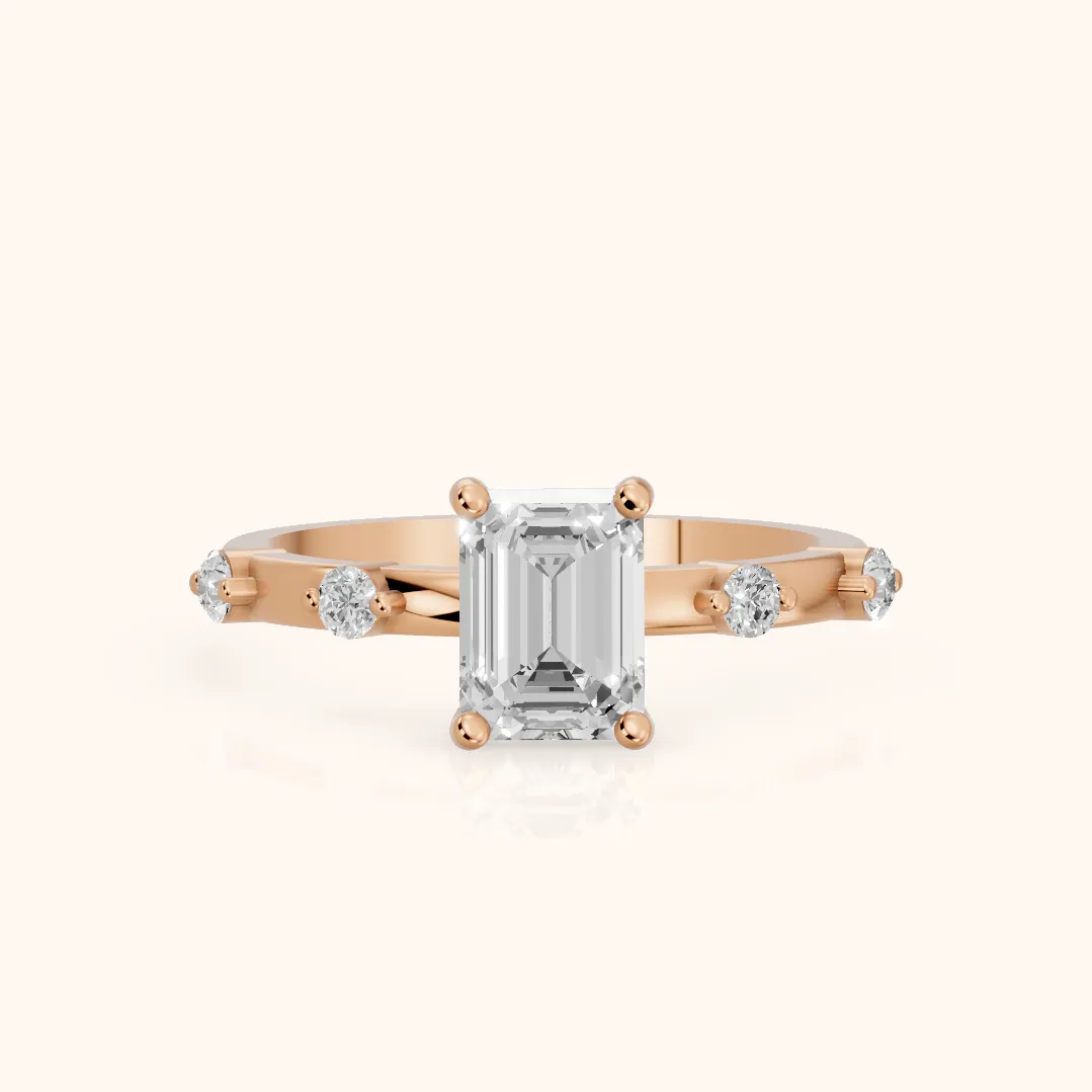 Elena Radiance Solitaire Emerald Diamond Engagement Ring in Rose Gold