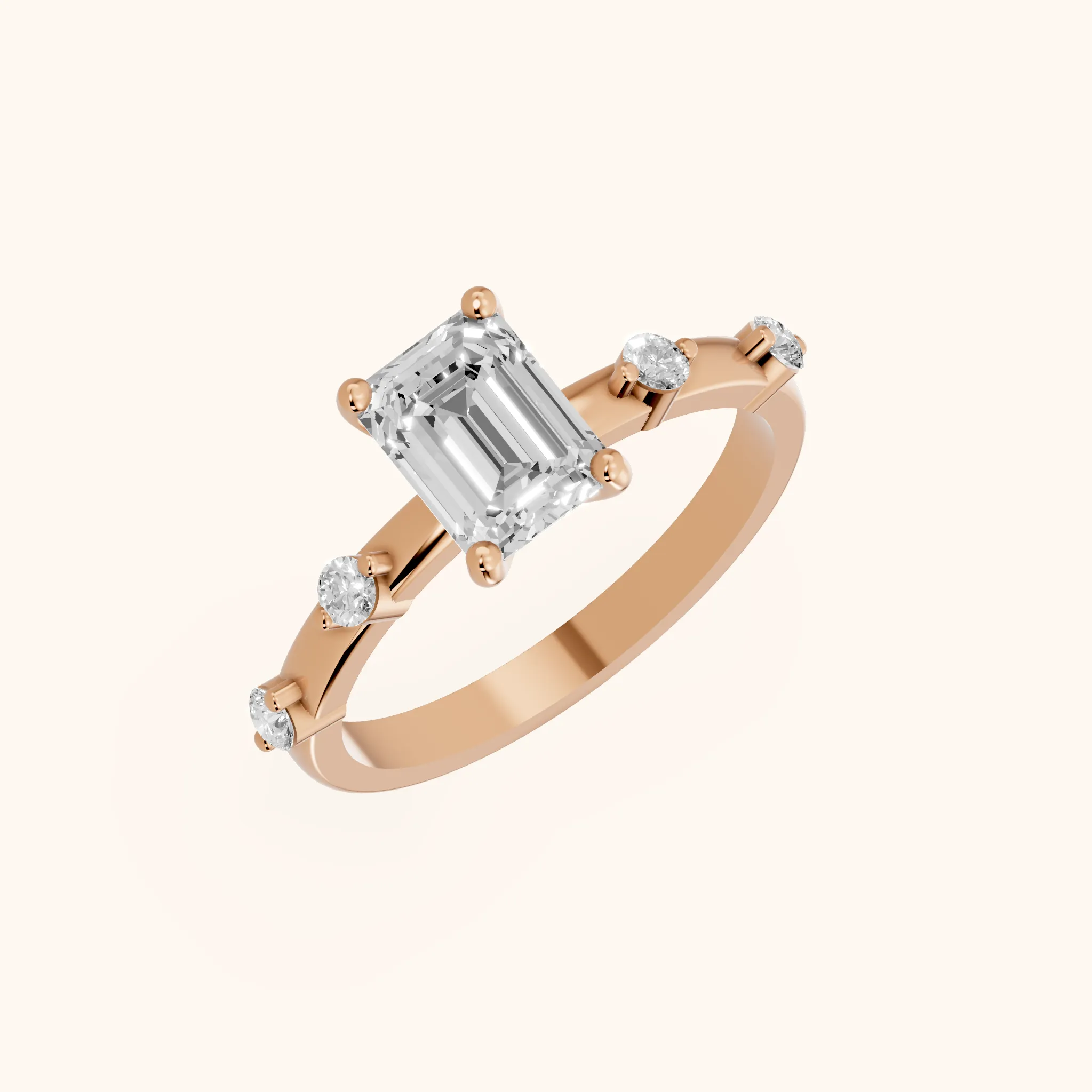 Elena Radiance Solitaire Emerald Diamond Engagement Ring in Rose Gold