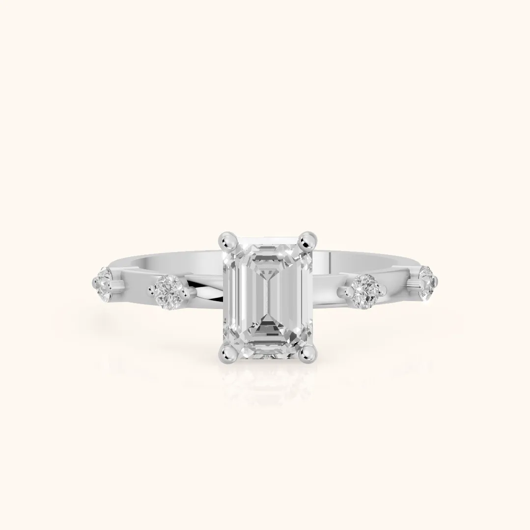 Elena Radiance Solitaire Emerald Diamond Engagement Ring in White Gold