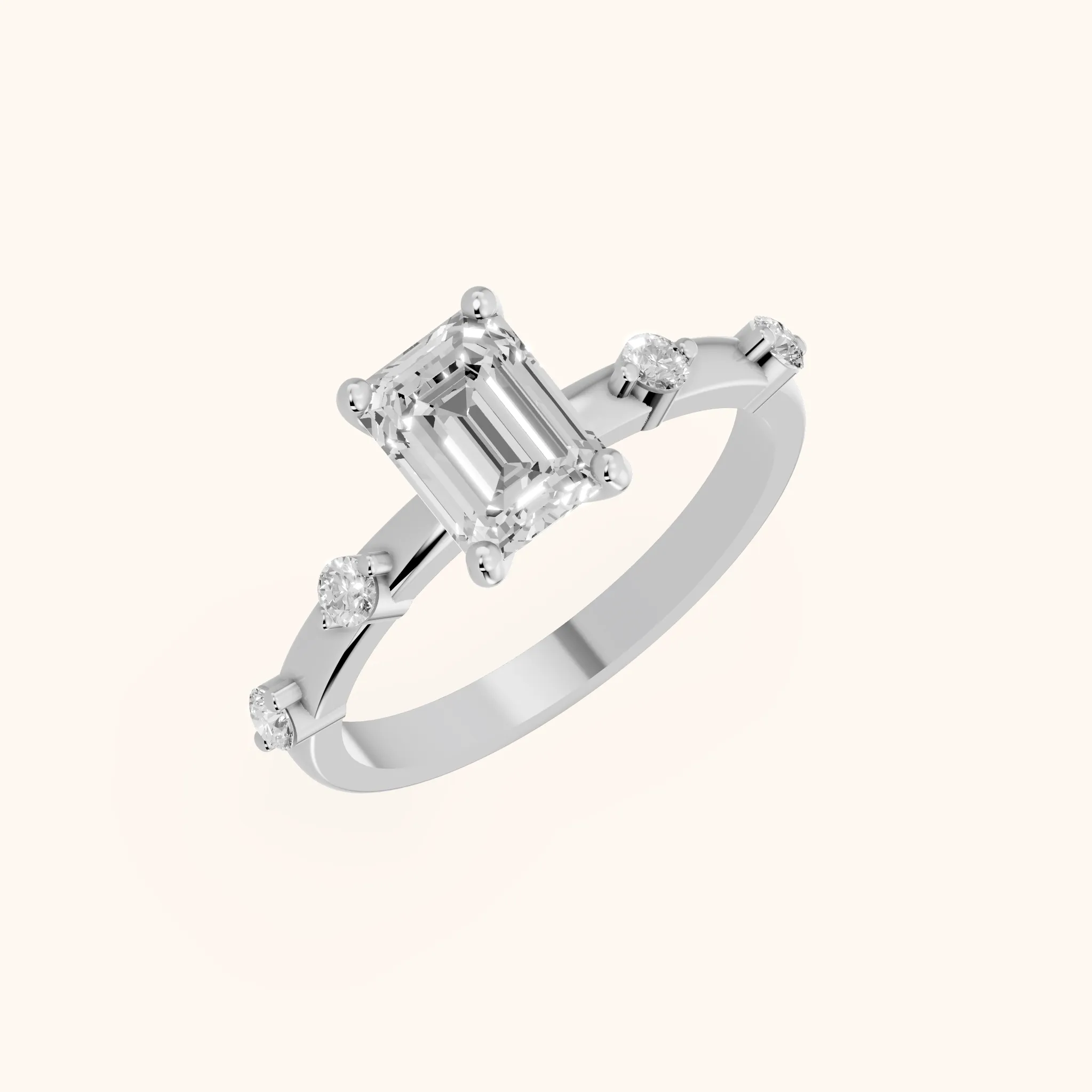 Elena Radiance Solitaire Emerald Diamond Engagement Ring in White Gold