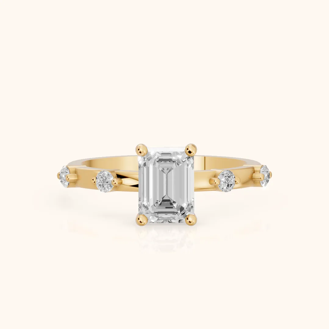Elena Radiance Solitaire Emerald Diamond Engagement Ring in Yellow Gold